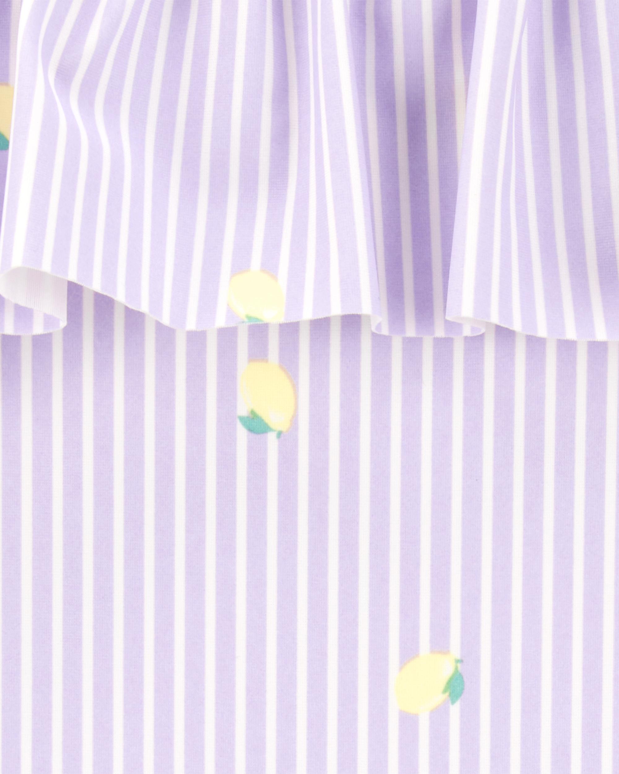 Toddler Girl 1-Piece Striped Lemon Swimsuit - Purple