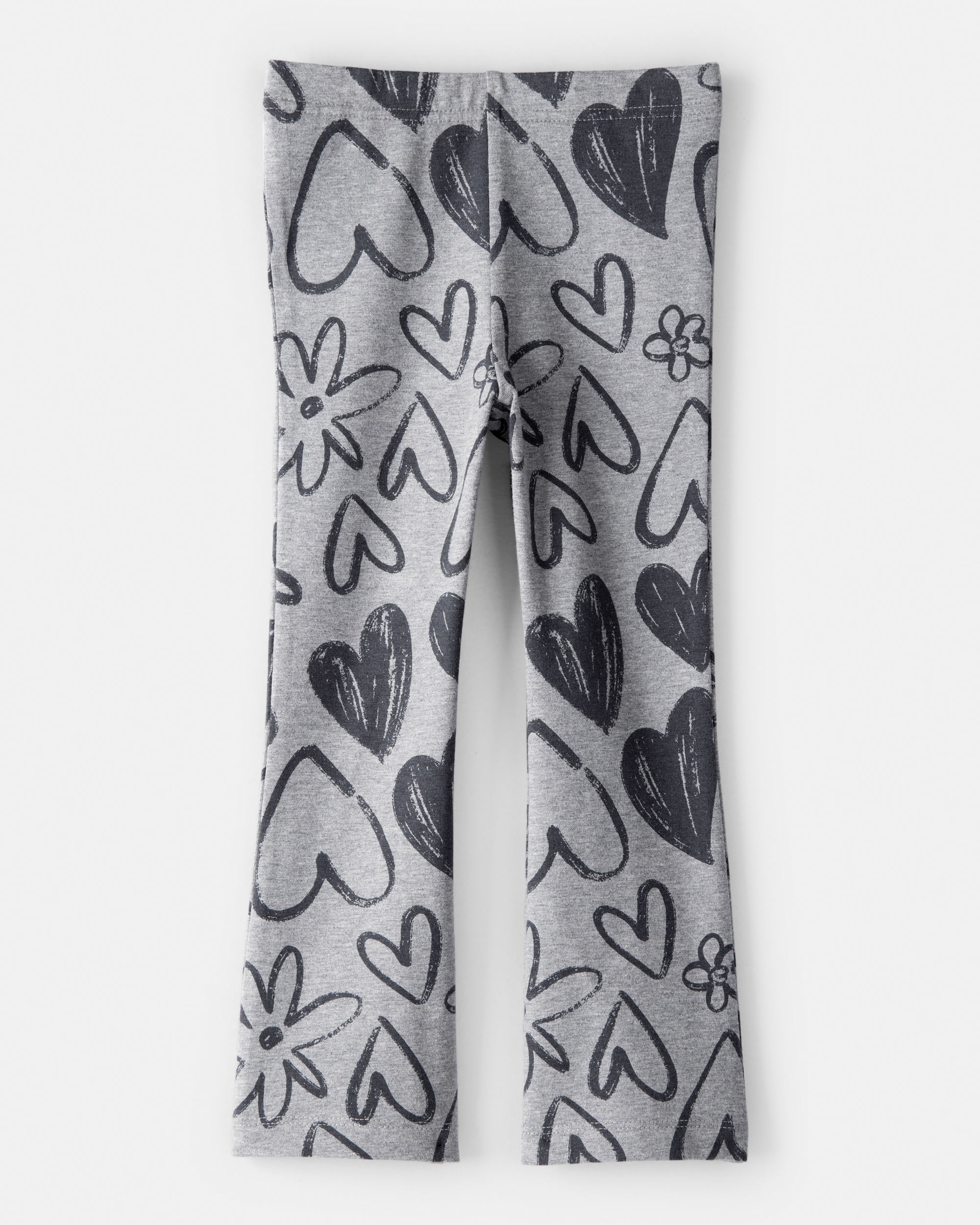 Toddler Girl Heart Pull-On Flare Stretch Rib Leggings - Grey