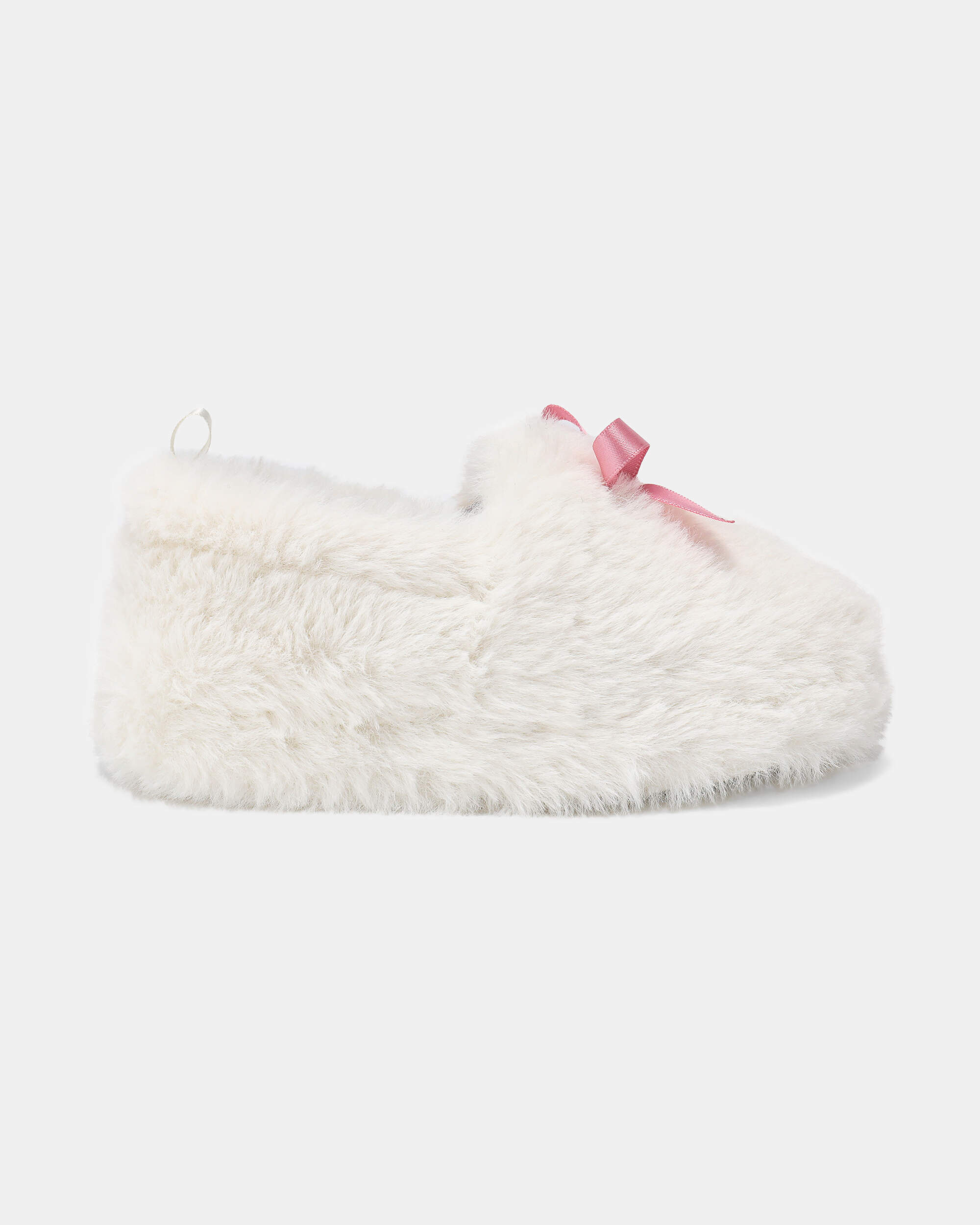 Girls Fuzzy Bow Slippers - Cream/Pink