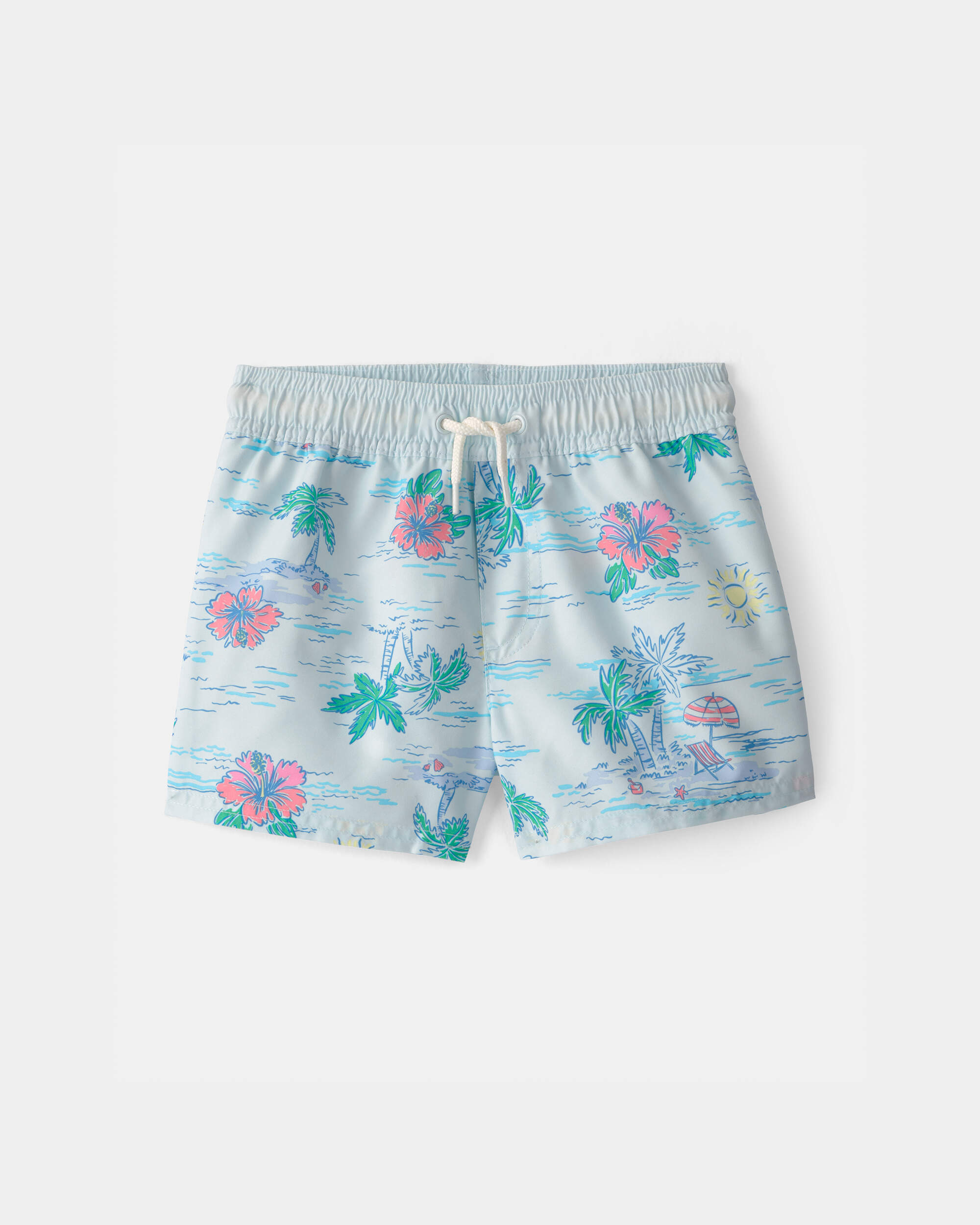 Toddler Boy Palm Tree Swim Trunks - Blue