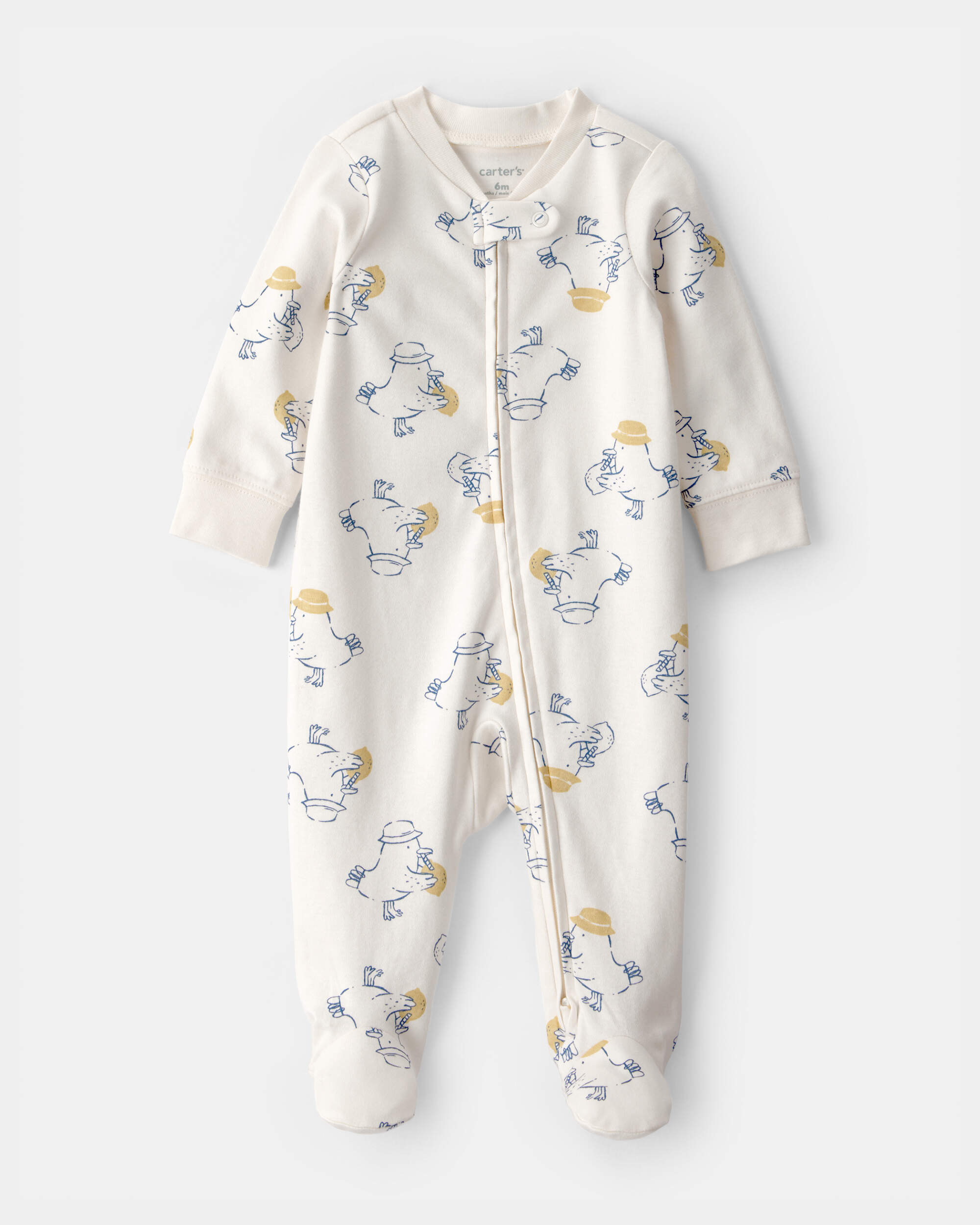 Baby Duck 2-Way Zip 100% Cotton Sleeper - Cream