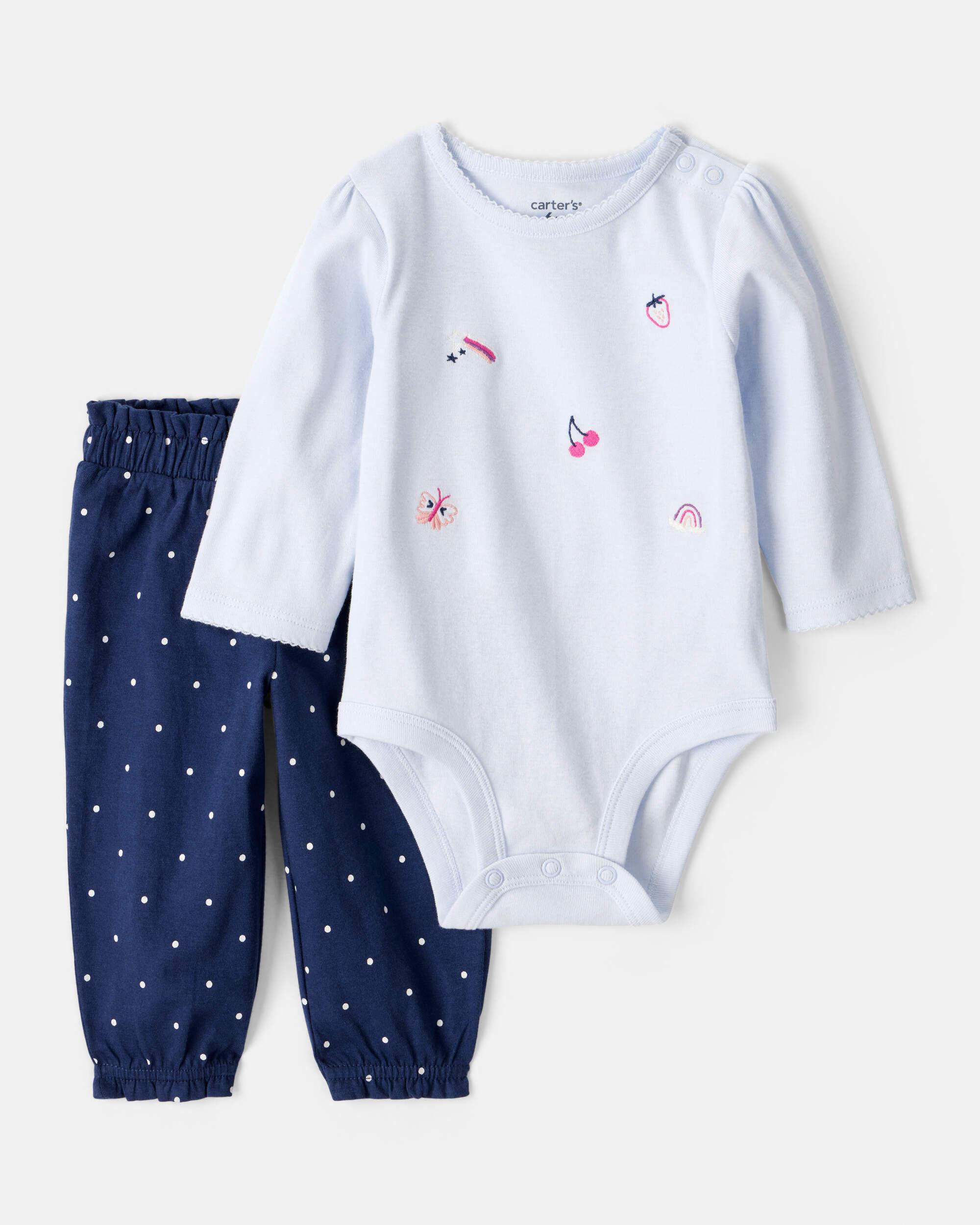 Baby Girl Fruit Print Cotton Long-Sleeve Tee & Pant Set - Blue