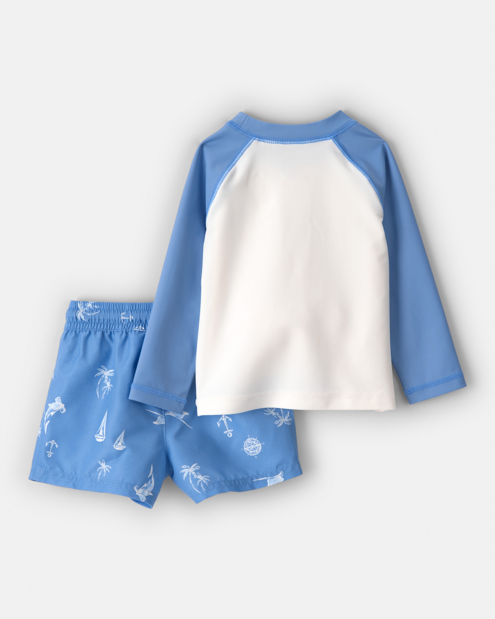 Baby Boy 2-Piece Shark Long-Sleeve Rashguard Swimsuit Set - Blue/White