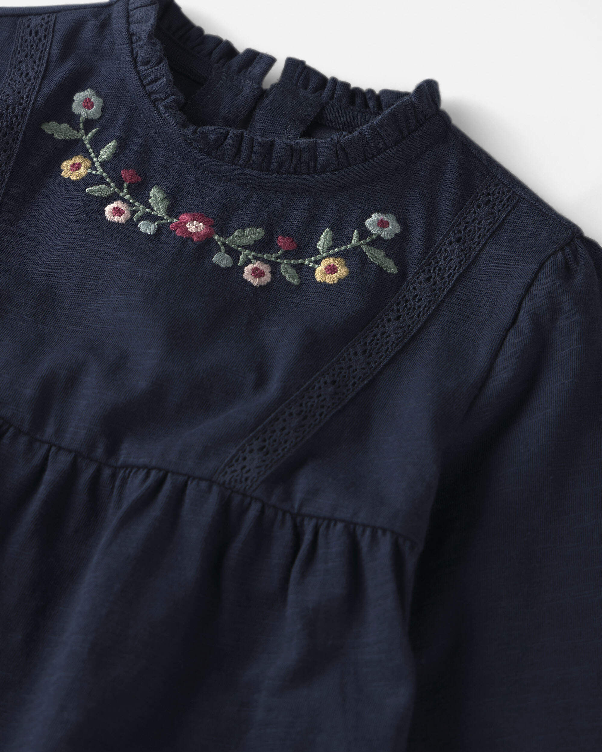 Girls Organic Cotton Embroidered Peplum Top