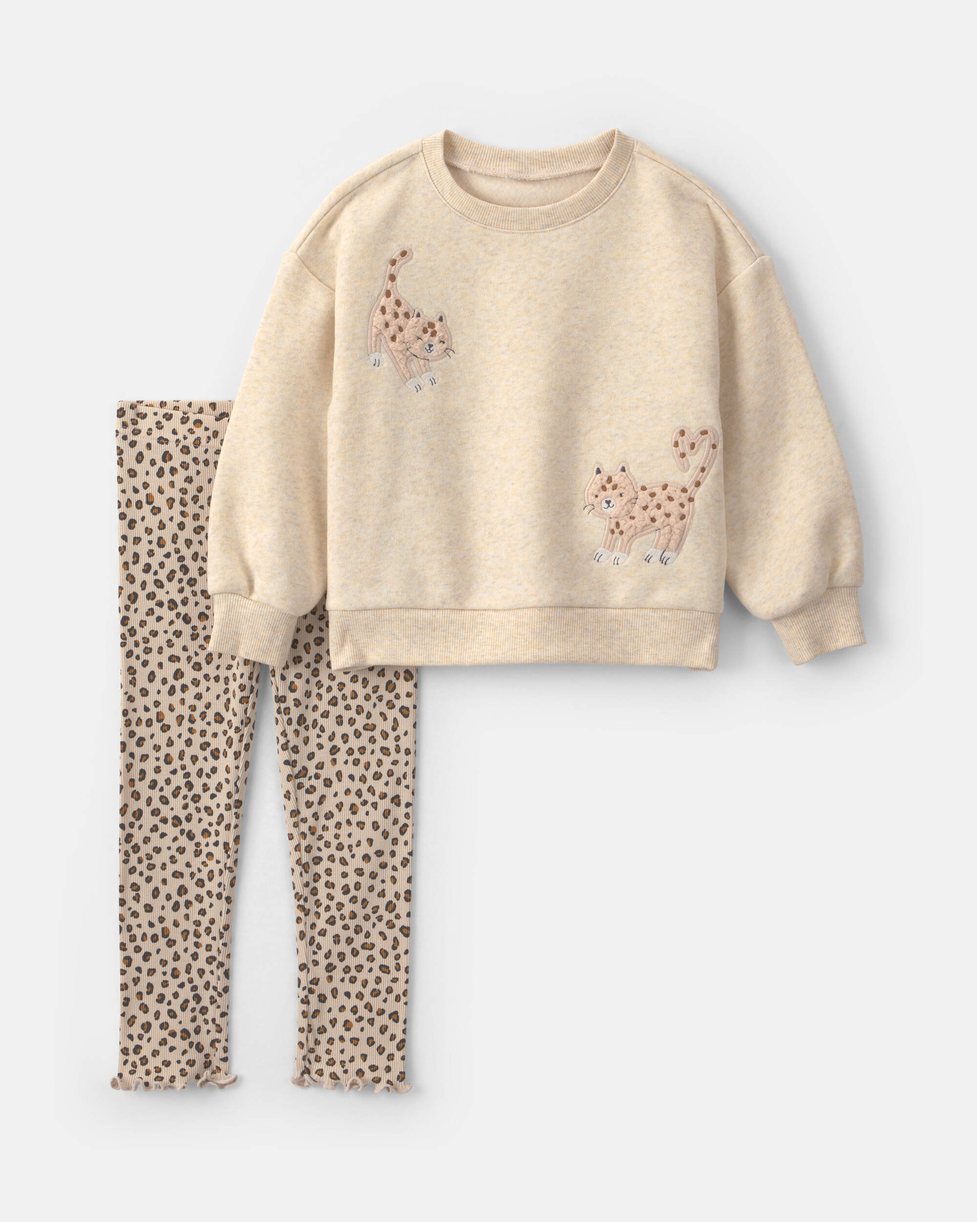 Baby Girl 2-Piece Leopard Fleece Long-Sleeve Top & Pant Set - Brown/Cream