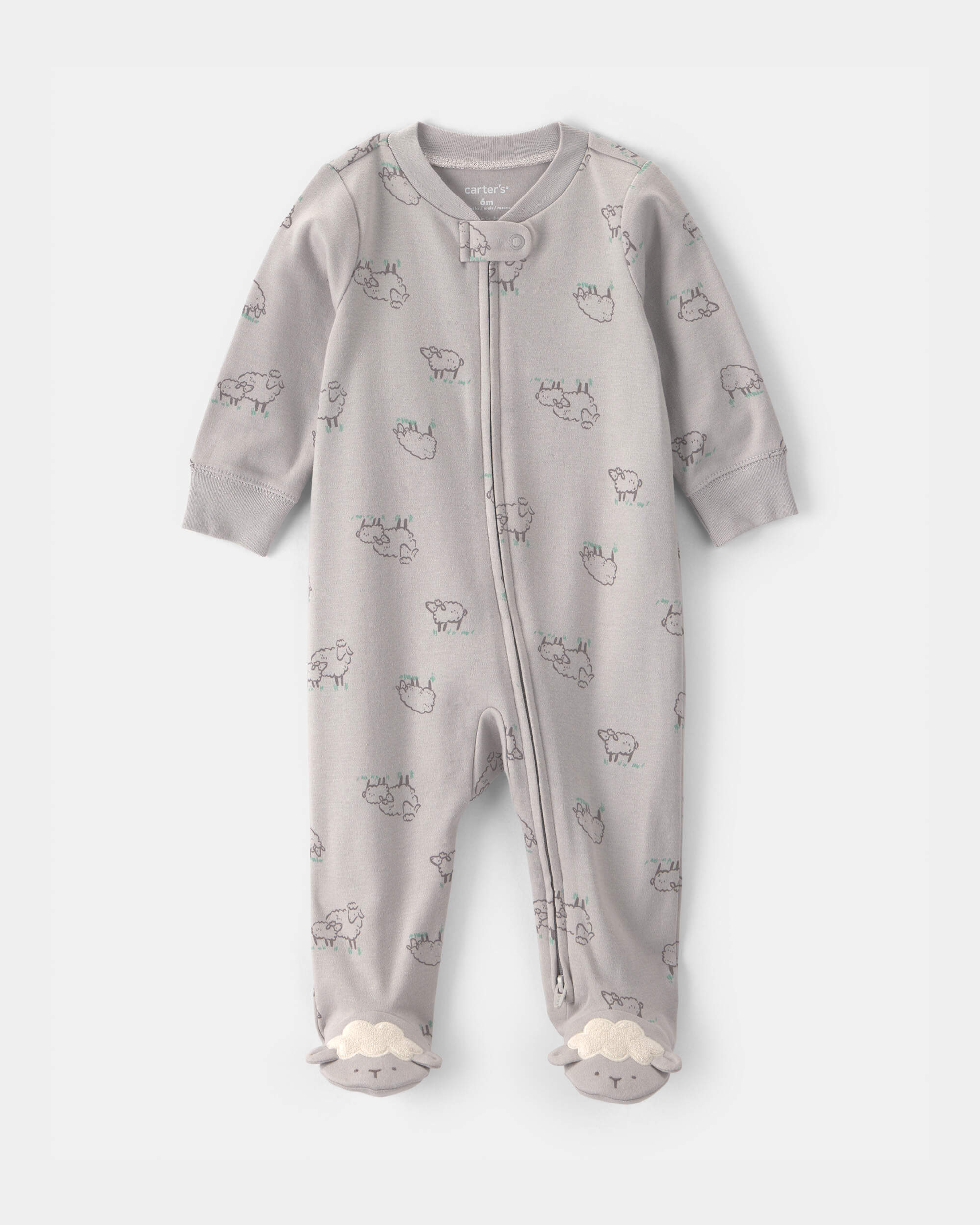Baby Sheep 100% Cotton 2-Way Zip Sleeper - Grey