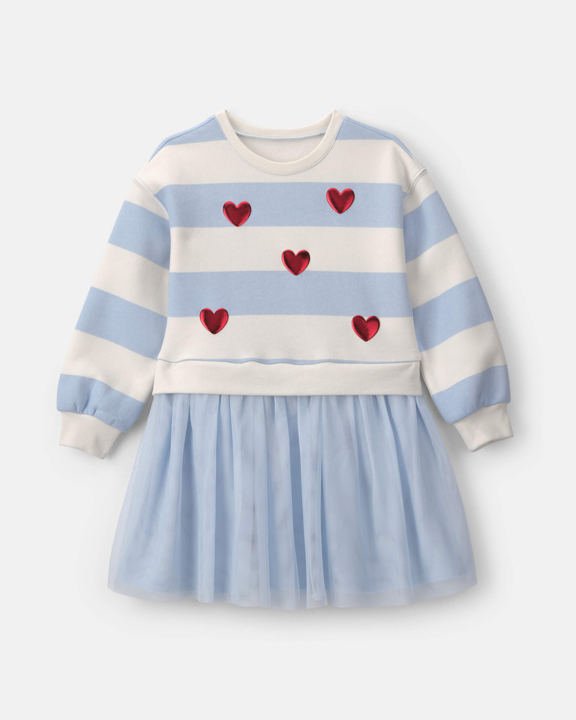Girls Heart Valentine's Day Long-Sleeve Dress - Blue/Cream
