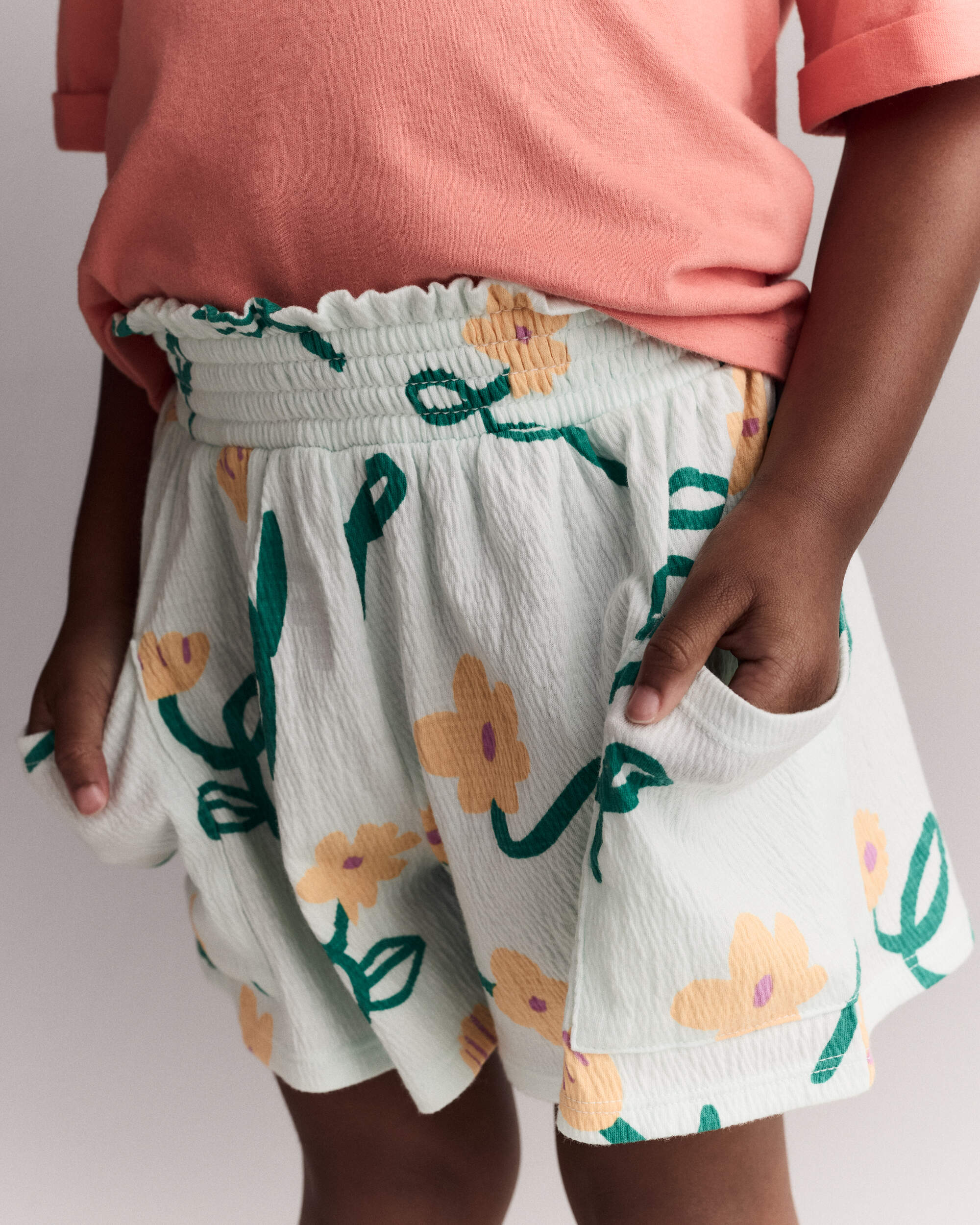 Toddler Girl Swing Short with Pockets Floral Print - Light Green