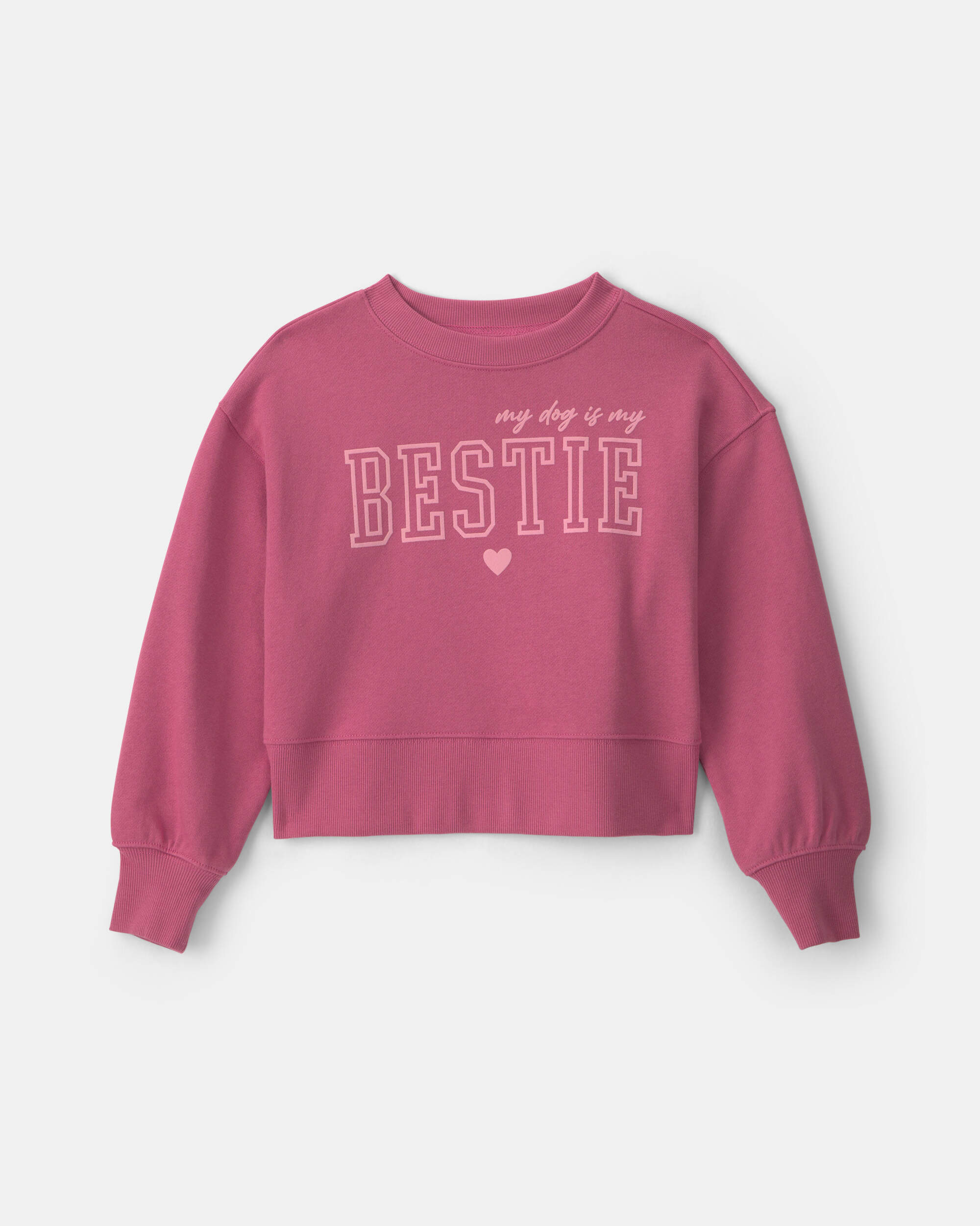 Girls 'Bestie' French Terry Long-Sleeve Pullover Sweatshirt - Pink
