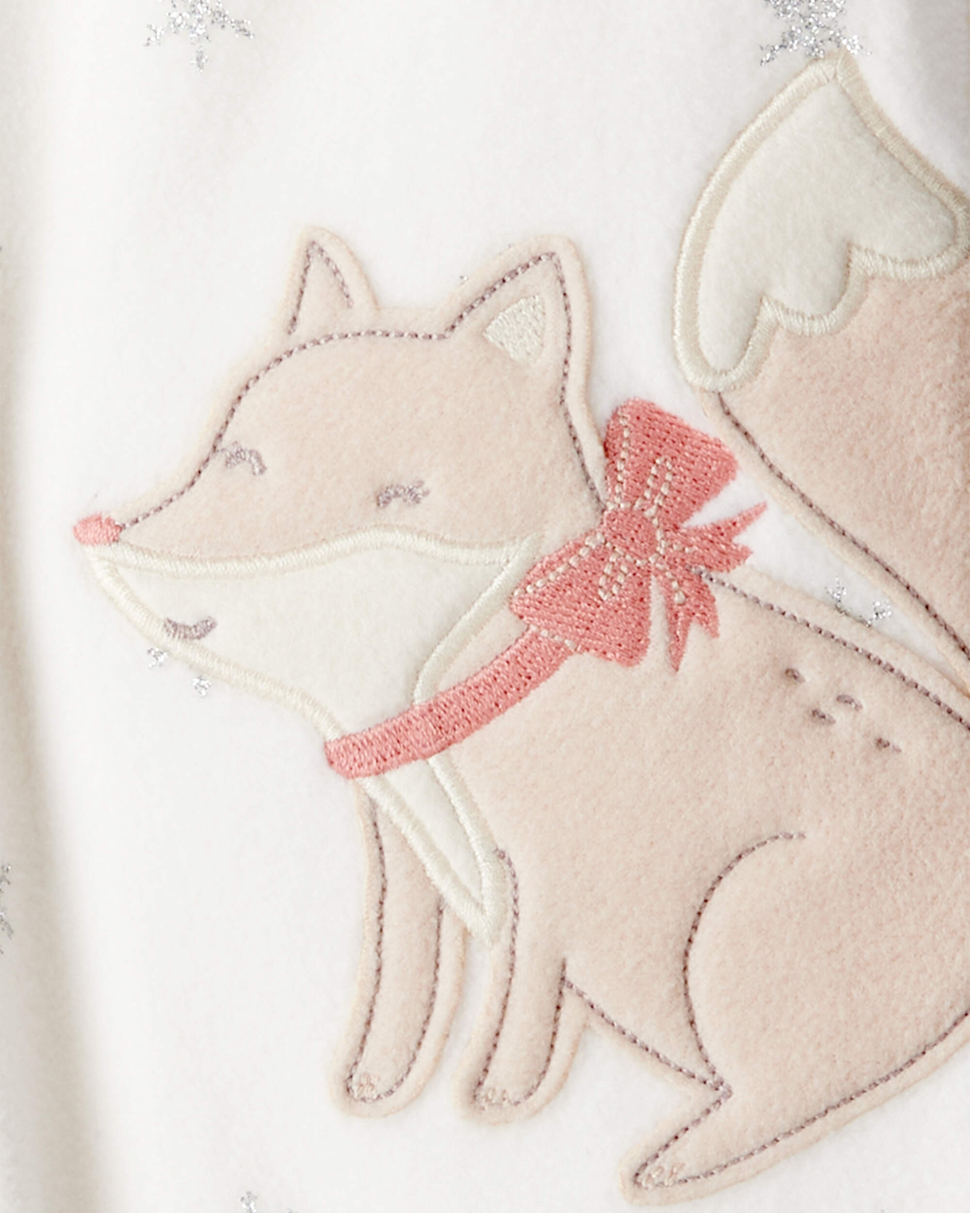 Baby Girl Fox Sparkle Print Loose Fit Long-Sleeve Sleeper - White