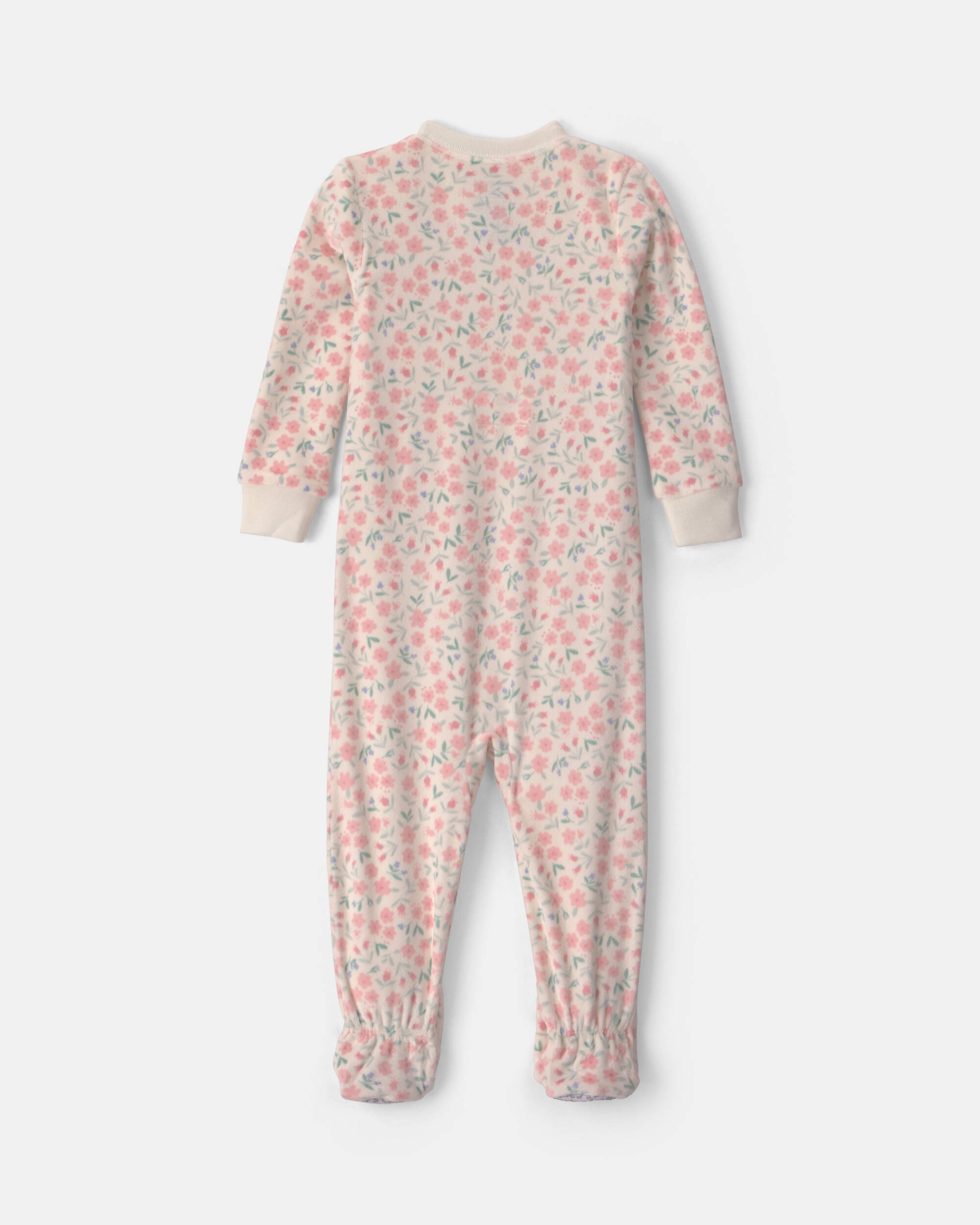 Baby Girl 1-Piece Floral 2-Way Zip DreamPlush Snug Fit Footed Pyjama - Cream