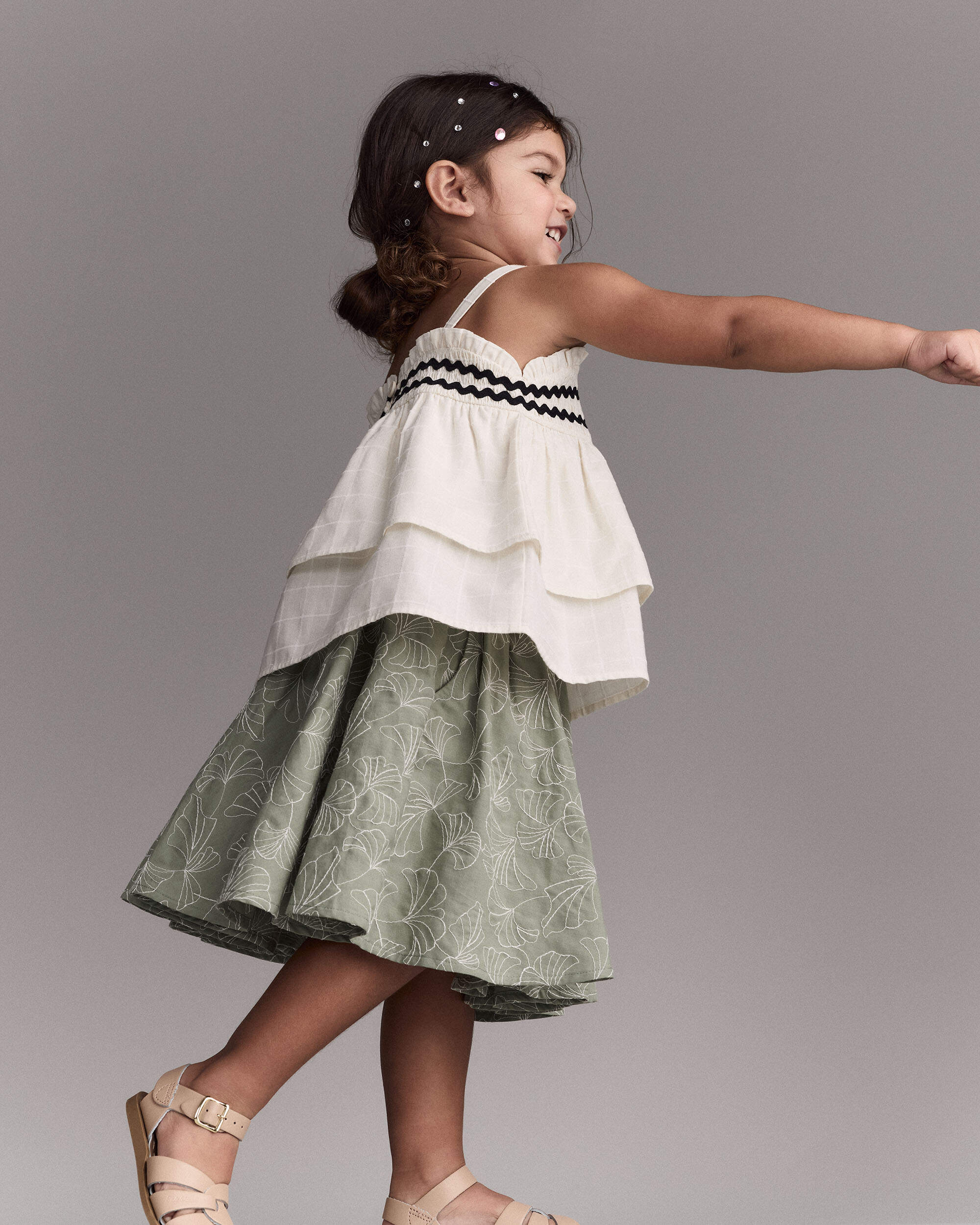 Toddler Girl Smocked Ric-Rac Tiered Top - Cream