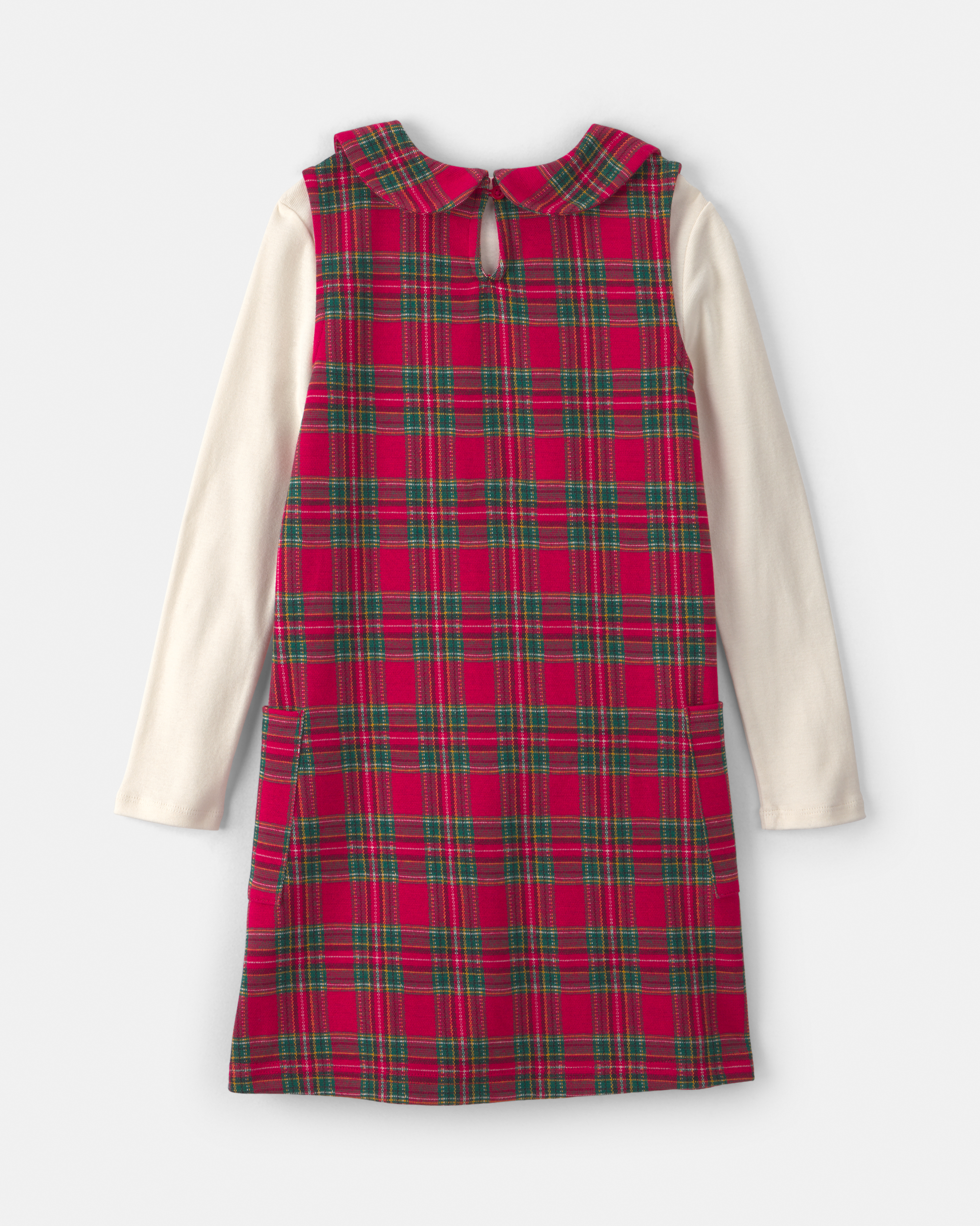 Girls 2-Piece Plaid Cardigan Dress Set - Red/Cream