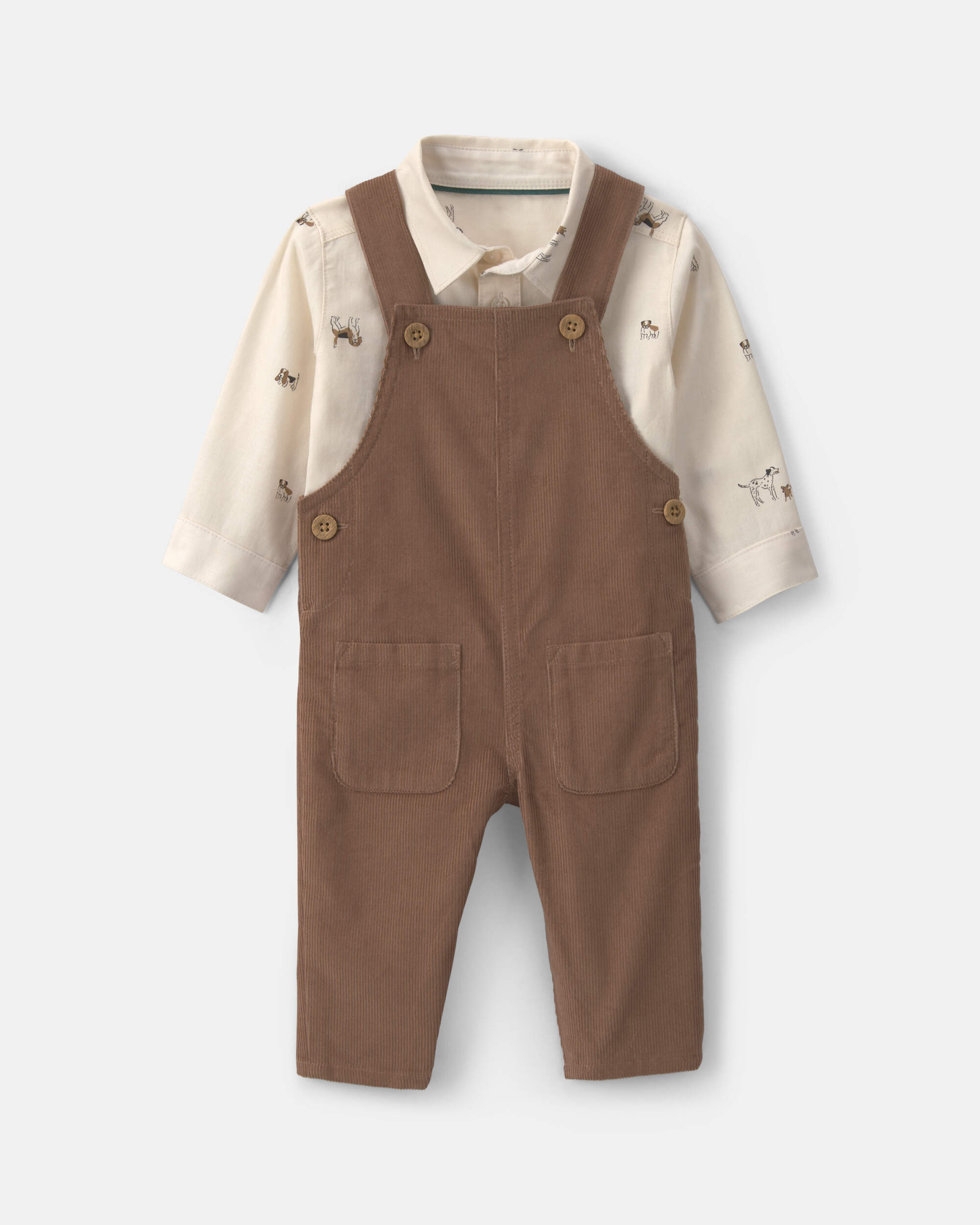 Baby Boy 2-Piece Twill Long-Sleeve Overall Set - Brown