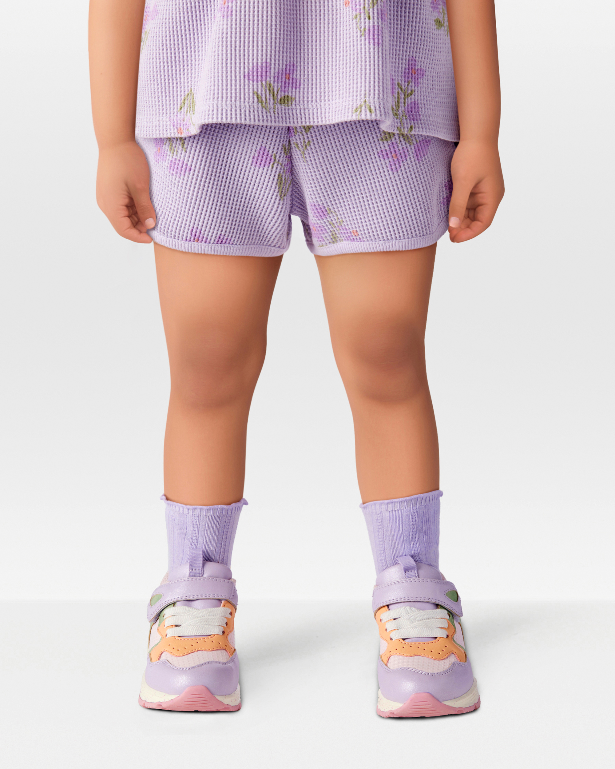 Toddler Floral Waffle Knit Shorts - Purple