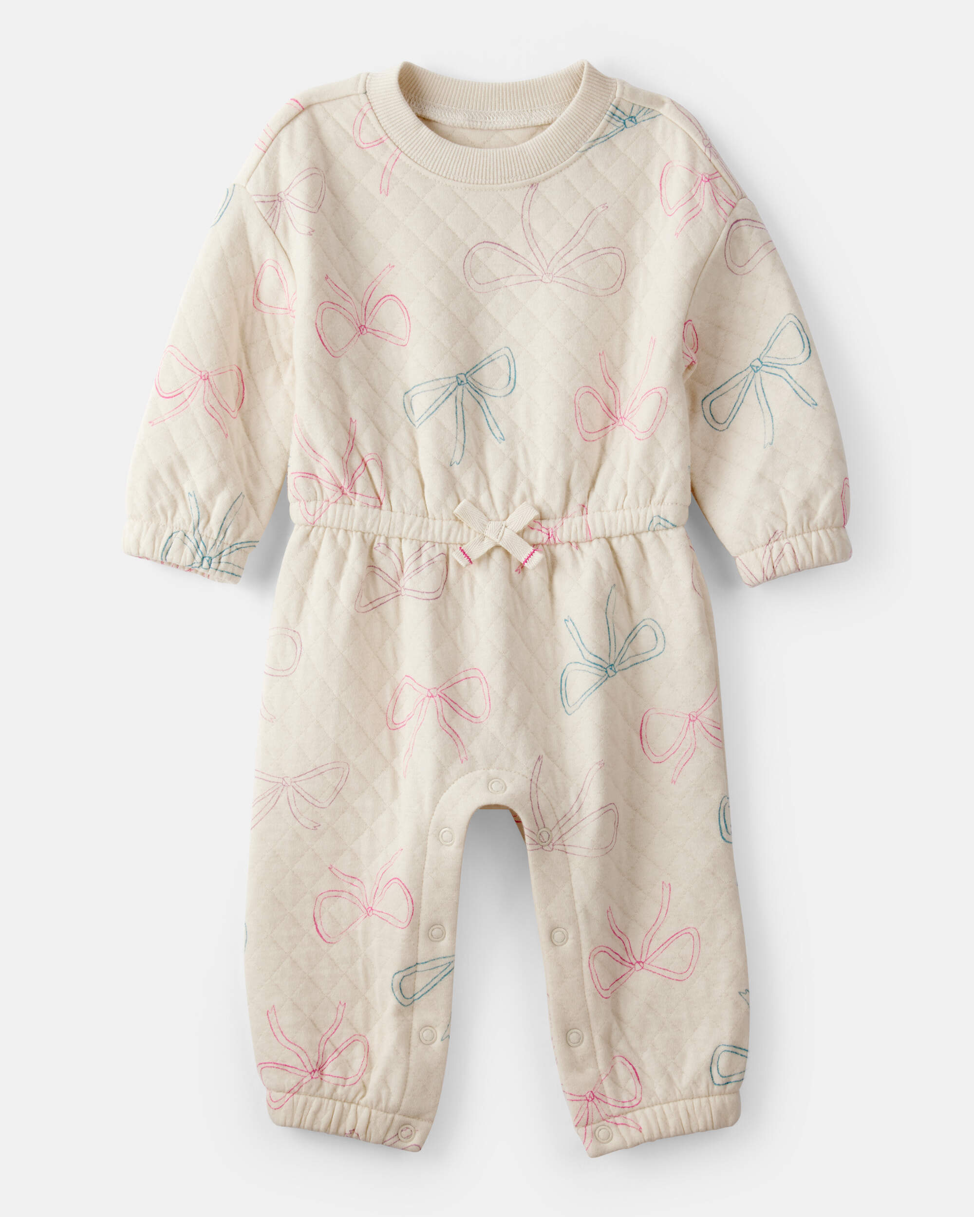 Baby Girl Bow Print Long-Sleeve Jumpsuit - White