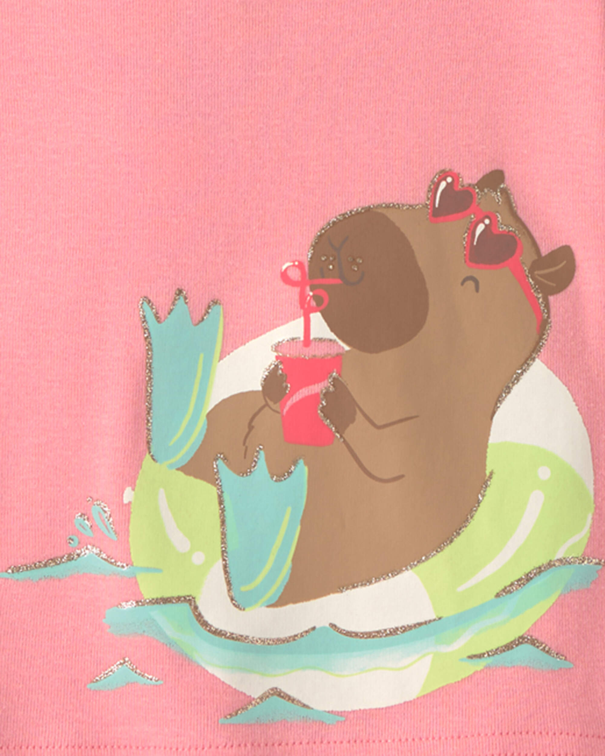 Baby Girl Pool Party 100% Cotton 4-Piece Pyjama Set - Pink/Ivory