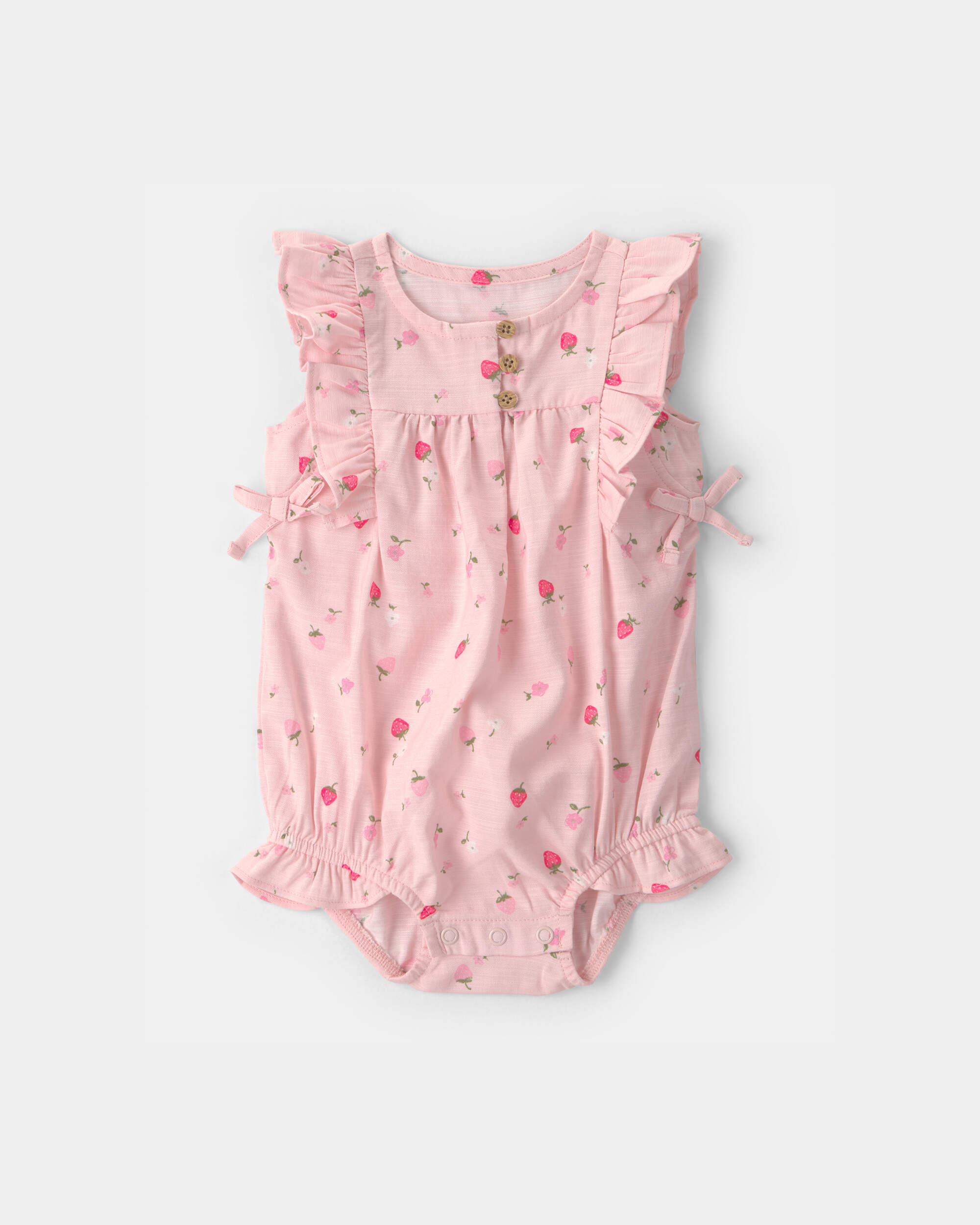 Baby Girl Strawberry Bubble Sleeveless Romper - Pink