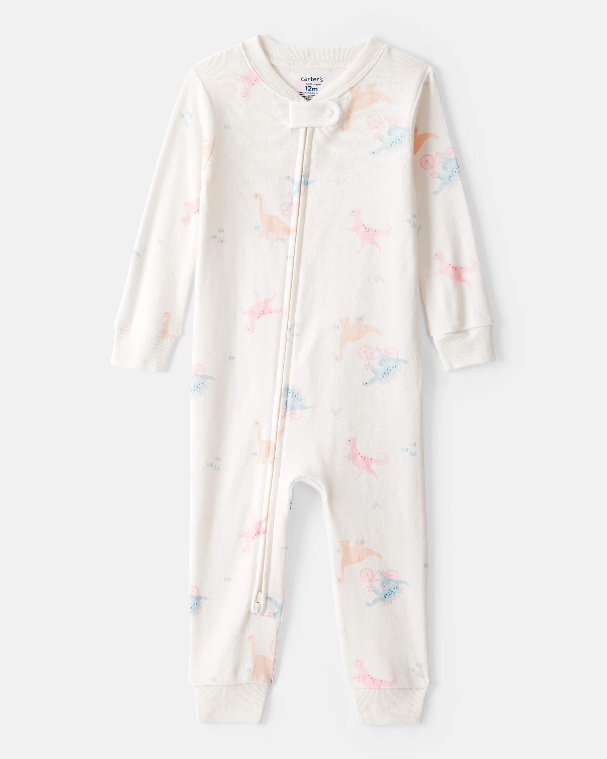 Toddler Girl Dinosaur 100% Cotton Long-Sleeve 1-Piece Pyjamas - White