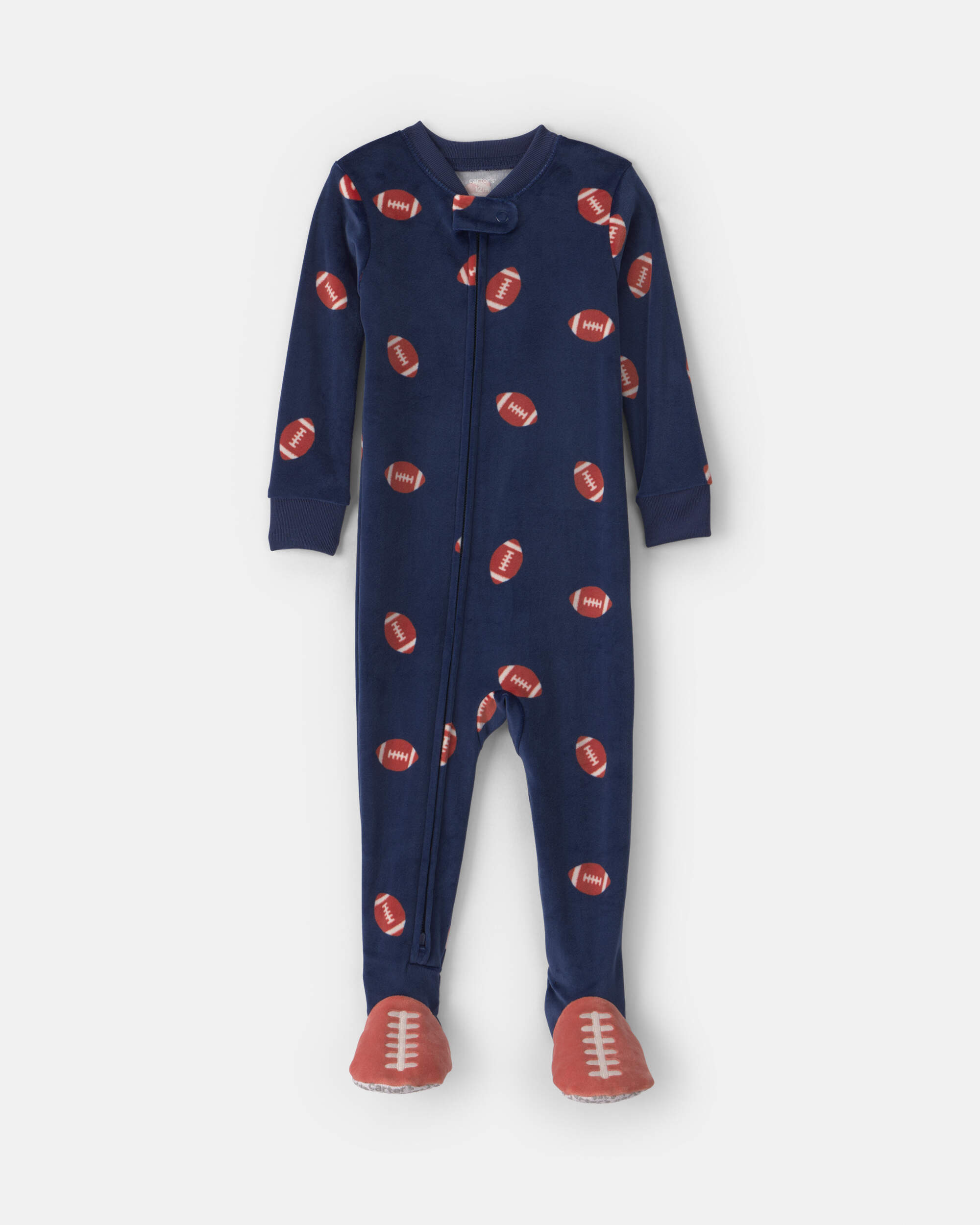 Toddler Boy 1-Piece Football DreamPlush Snug Fit Footed Pyjama - Navy Blue