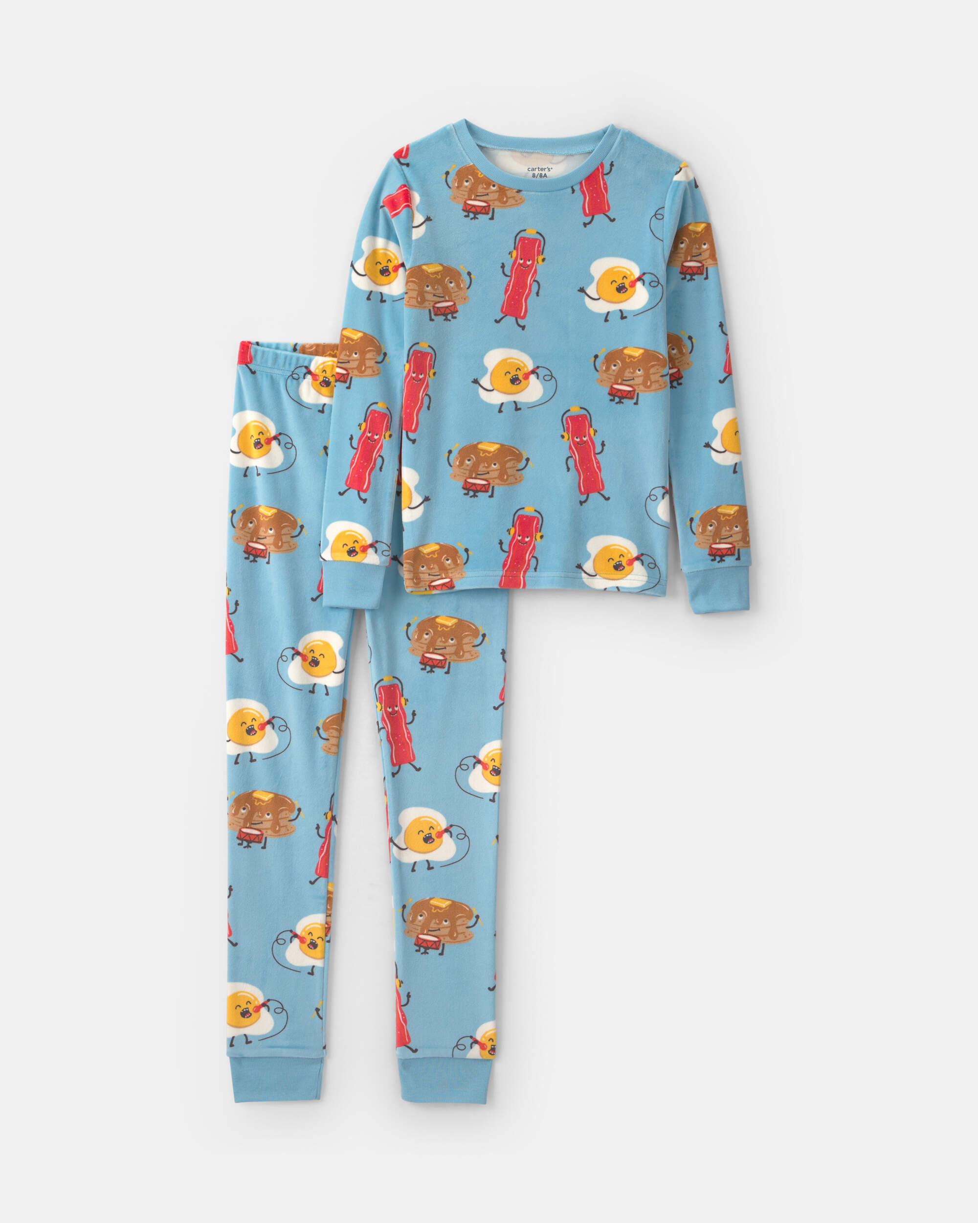 Boys 2-Piece Breakfast Foods DreamPlush Snug Fit Pyjama Set - Blue