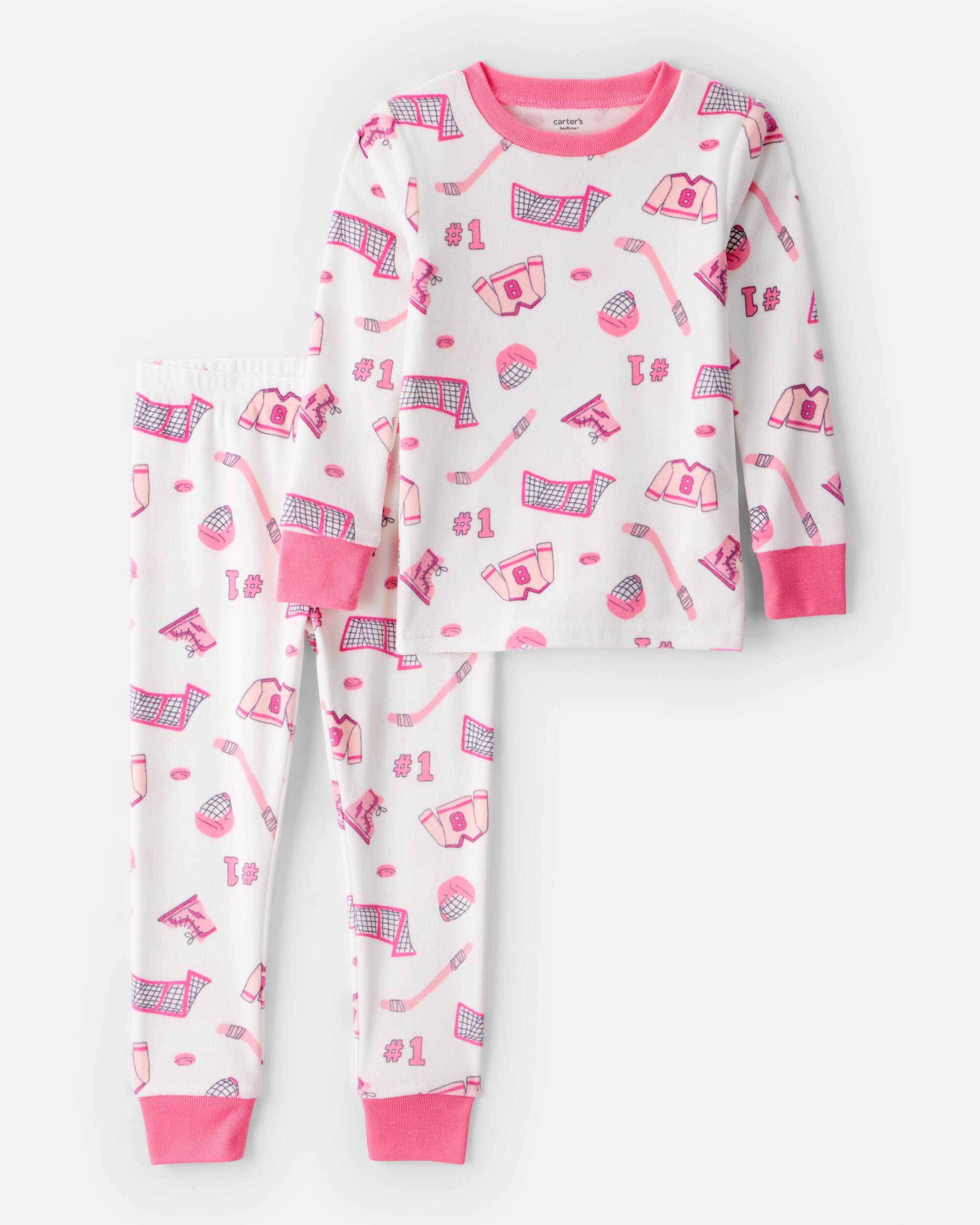 Toddler Girl Hockey Print DreamPlush Long-Sleeve 2-Piece Pyjamas – Pink