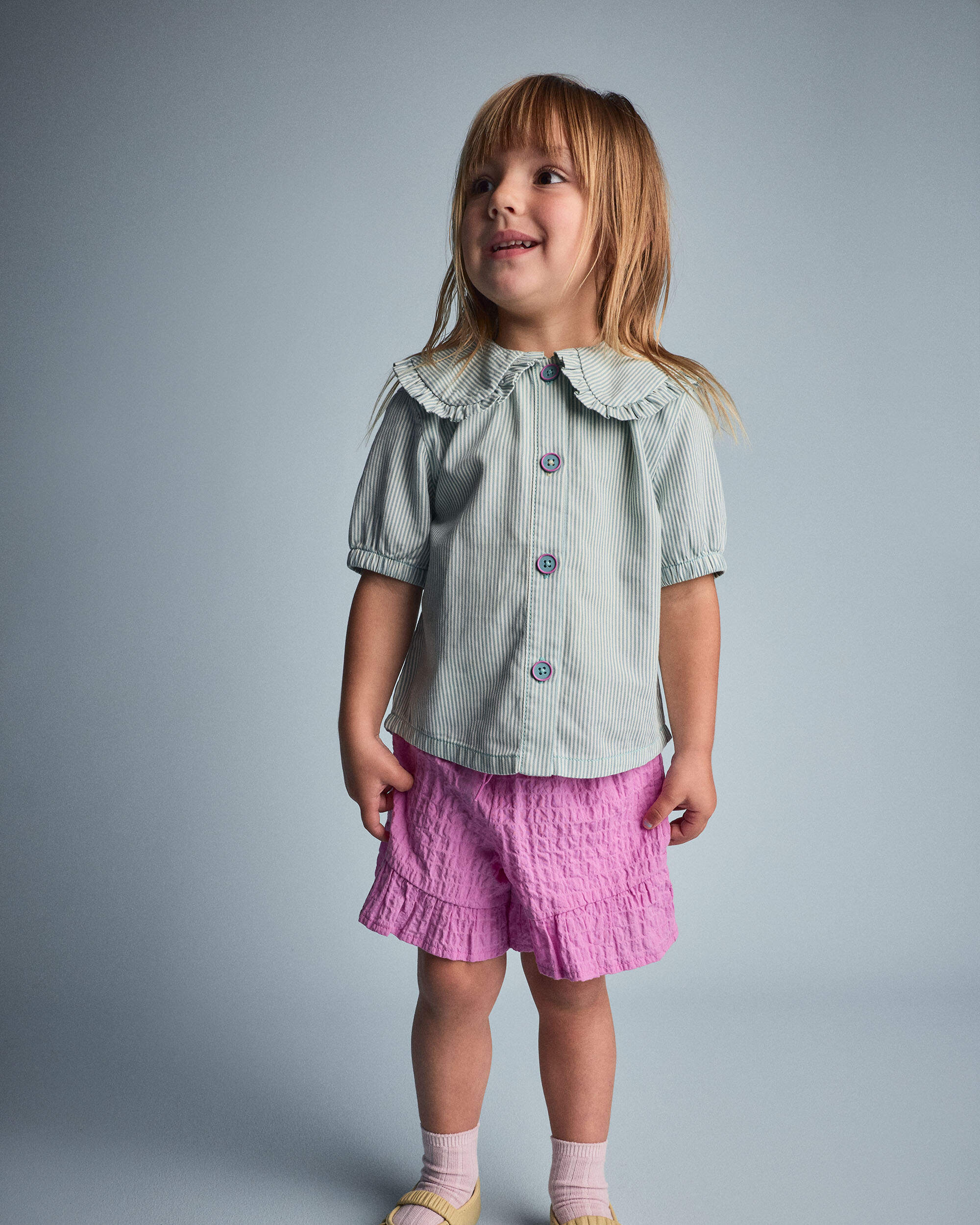 Toddler Girl Peter Pan Collar Top Stripes - Teal