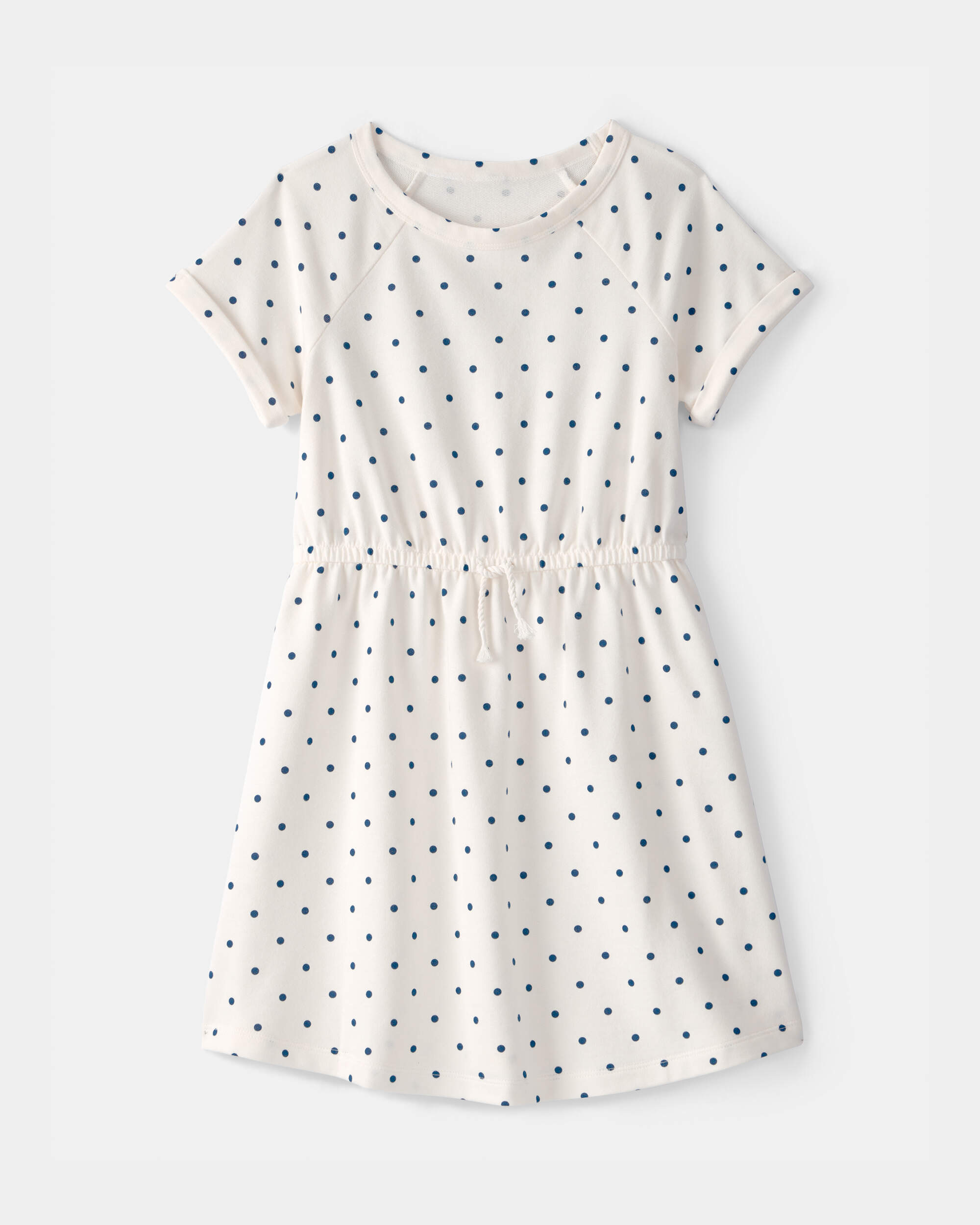 Girls Polka Dot French Terry Dress - White/Blue