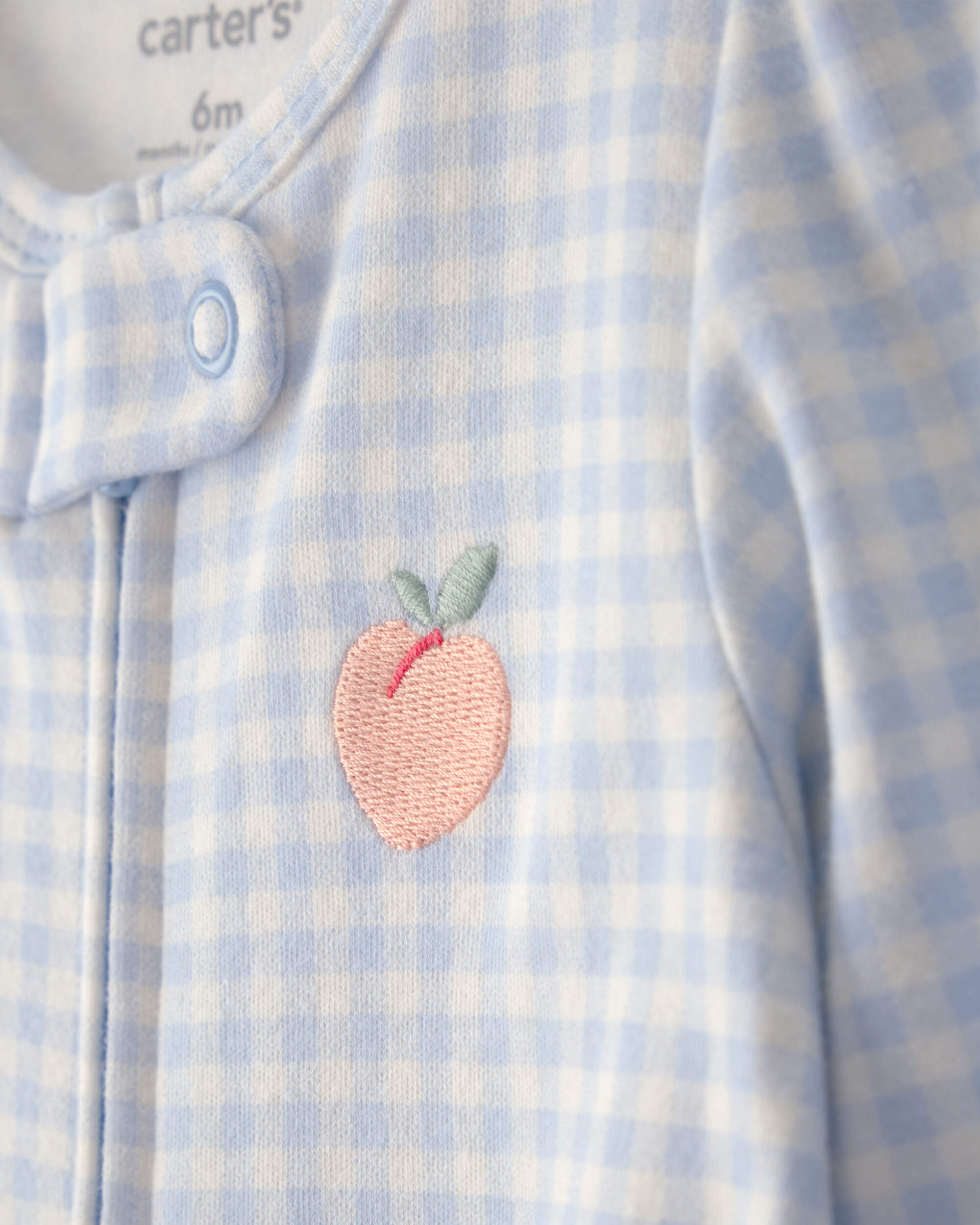 Baby Girl Peach Gingham 2-Way Zip 100% Cotton Sleeper - Blue