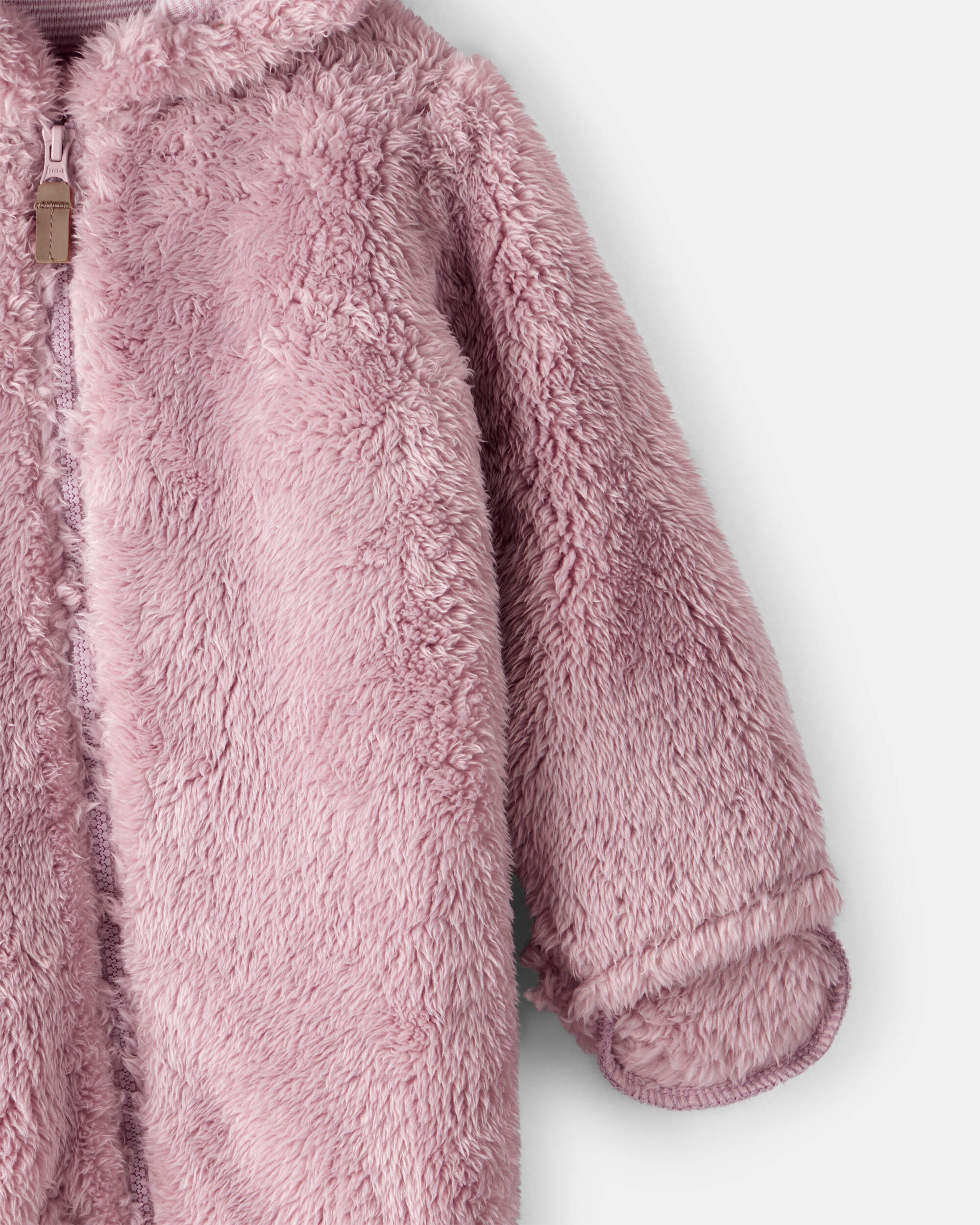 Baby Girl Sherpa Long-Sleeve Hooded Jumpsuit - Pink