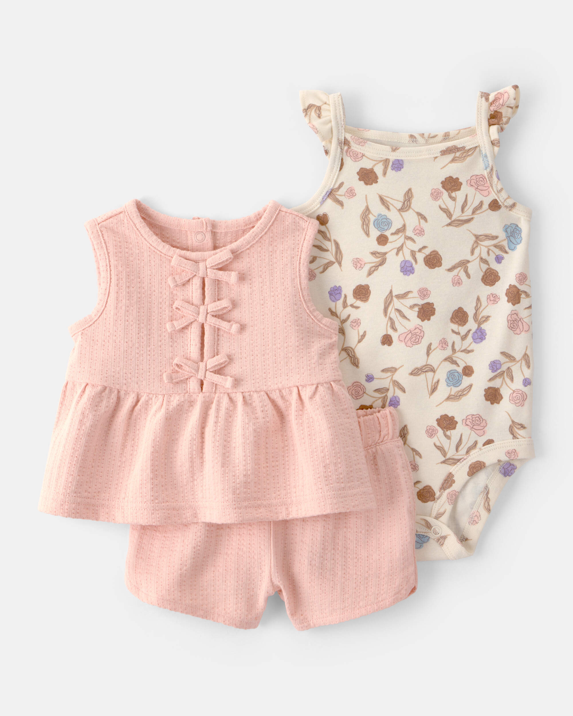 Baby Girl 3-Piece Striped Top & Short Set - Pink