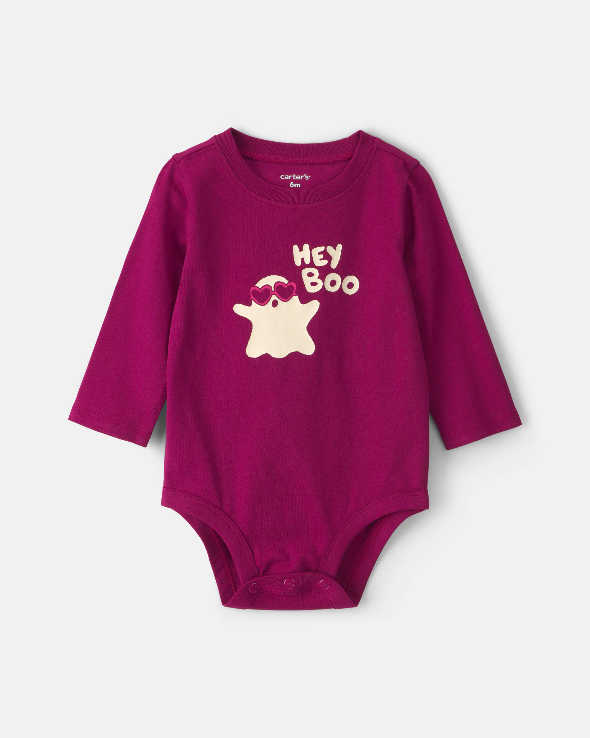 Baby Girl 'Hey Boo' Ghost Long-Sleeve Graphic Bodysuit - Burgundy