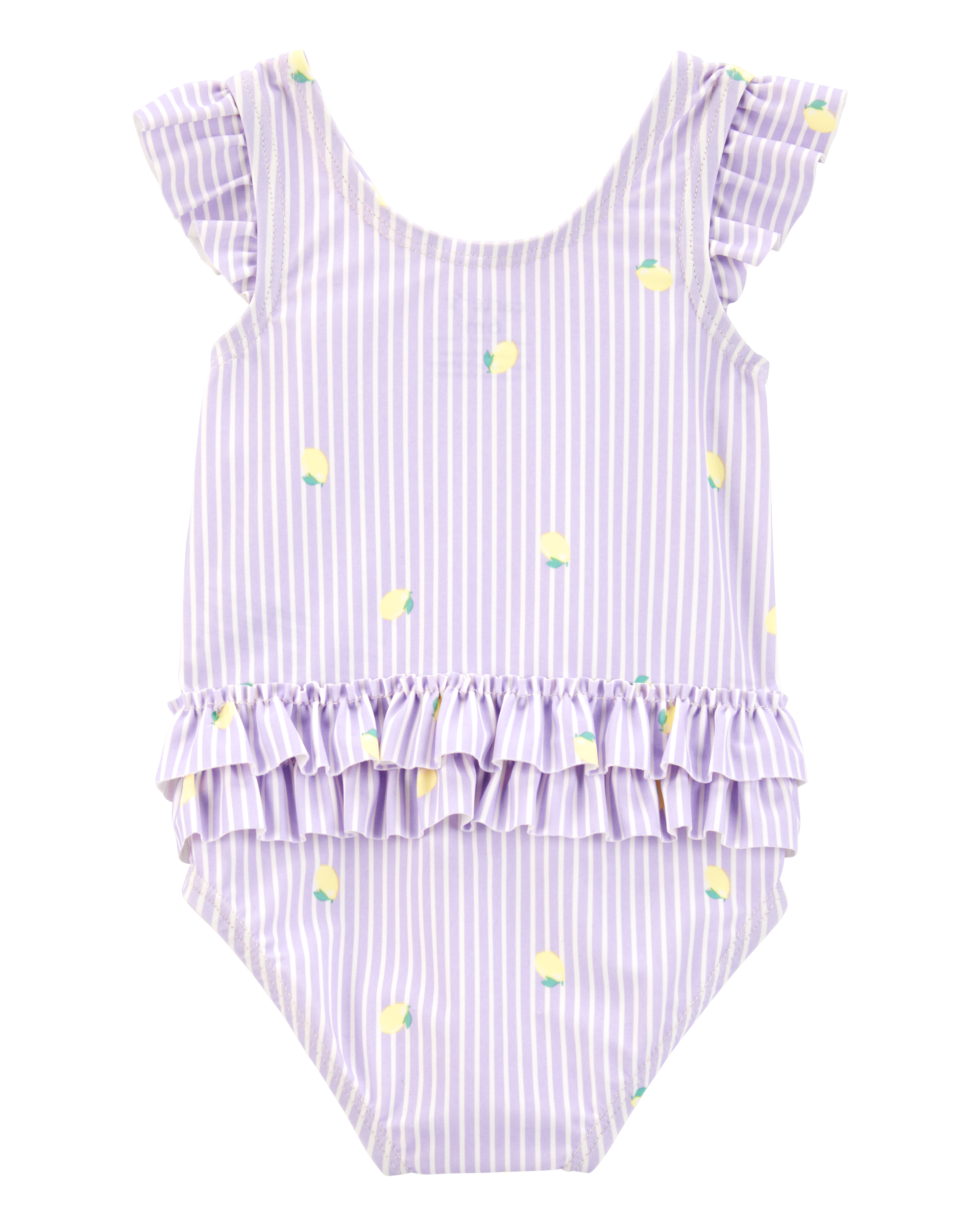 Baby Girl 1-Piece Striped Lemon Ruffle Swimsuit - Purple