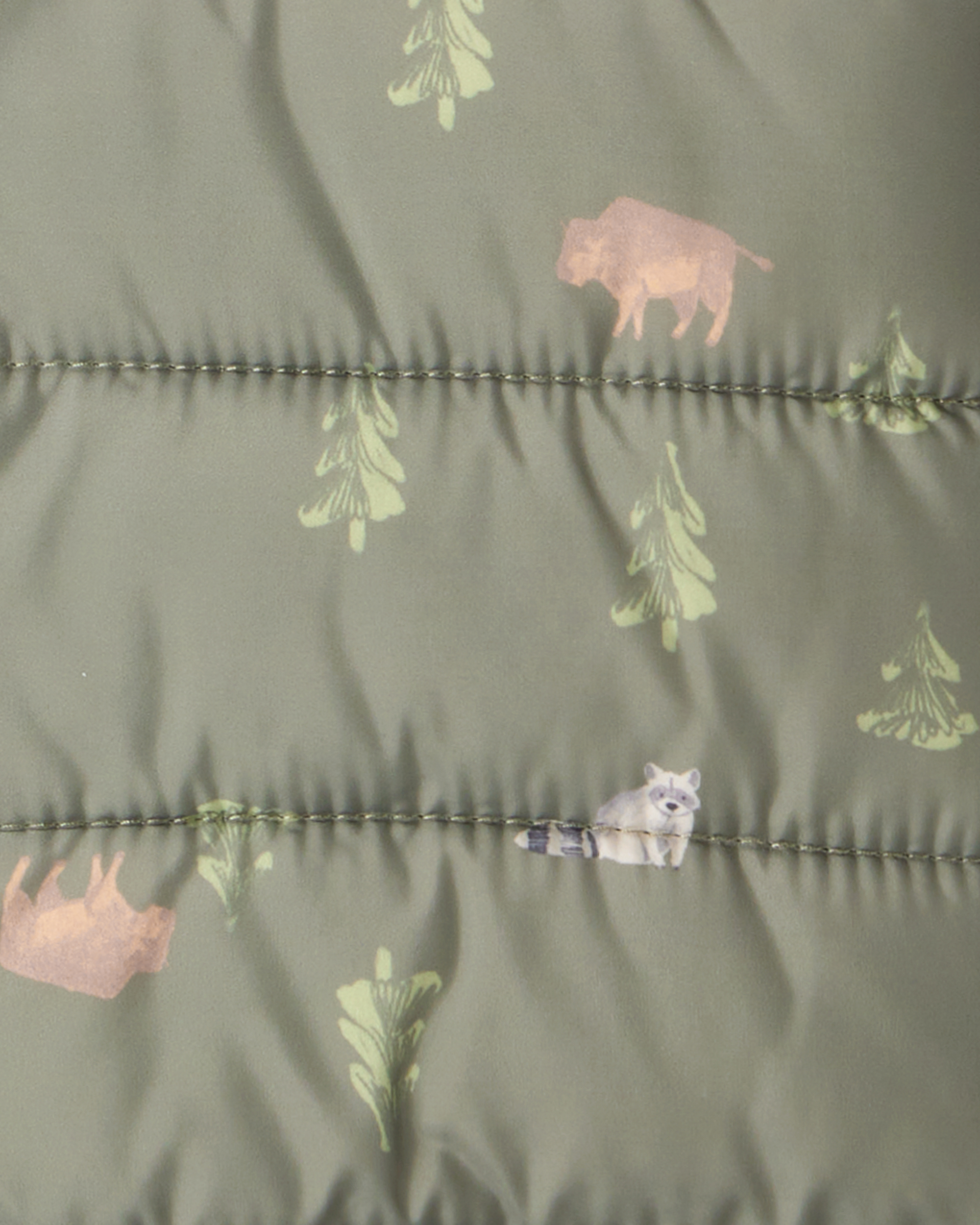 Kid Wilderness Print Hooded Puffer - Green