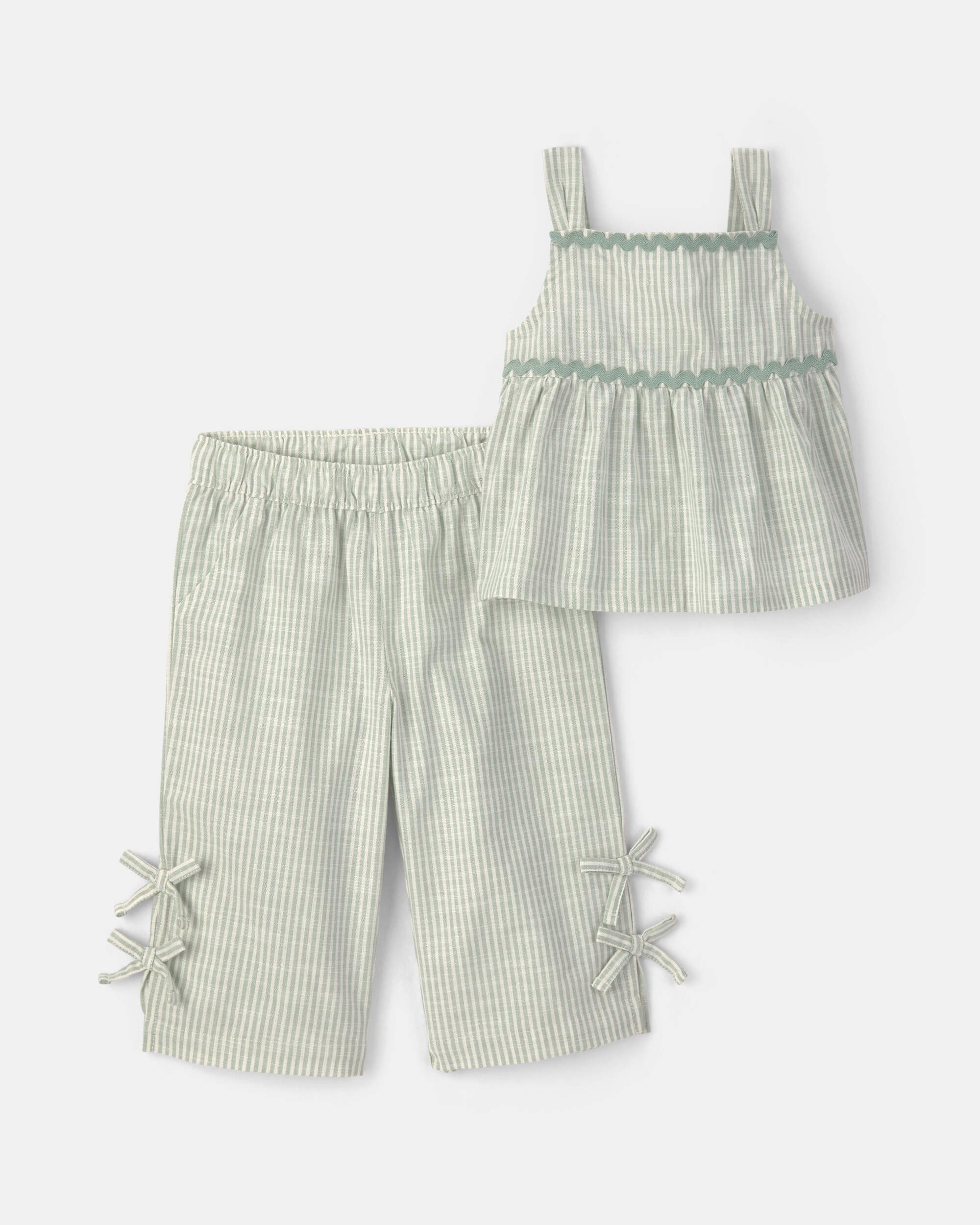 Baby Girl 2-Piece Striped Top & Pant Set – Green