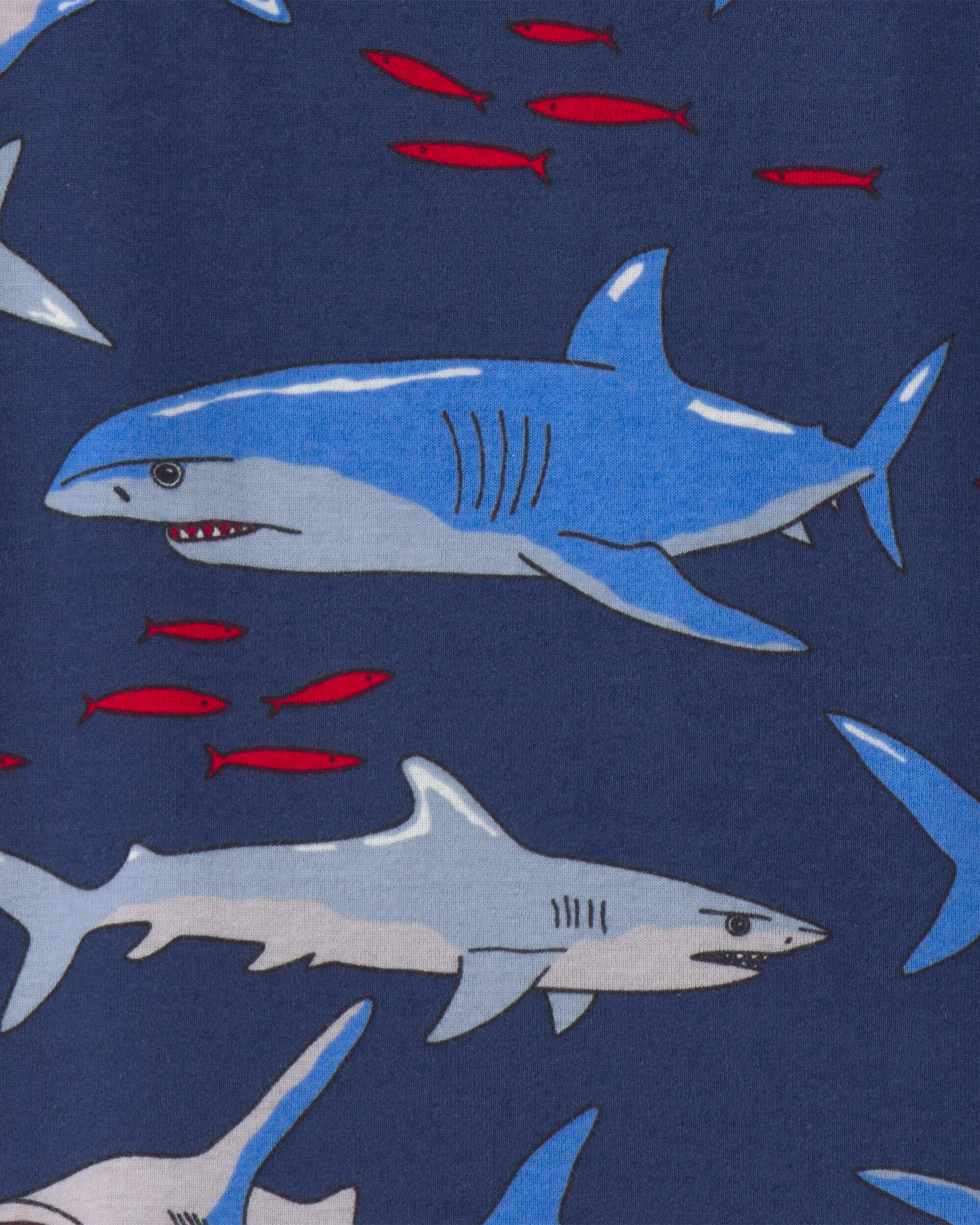 Boys Shark 100% Cotton Short-Sleeve Snug Fit 4-Piece pyjama Set - Blue