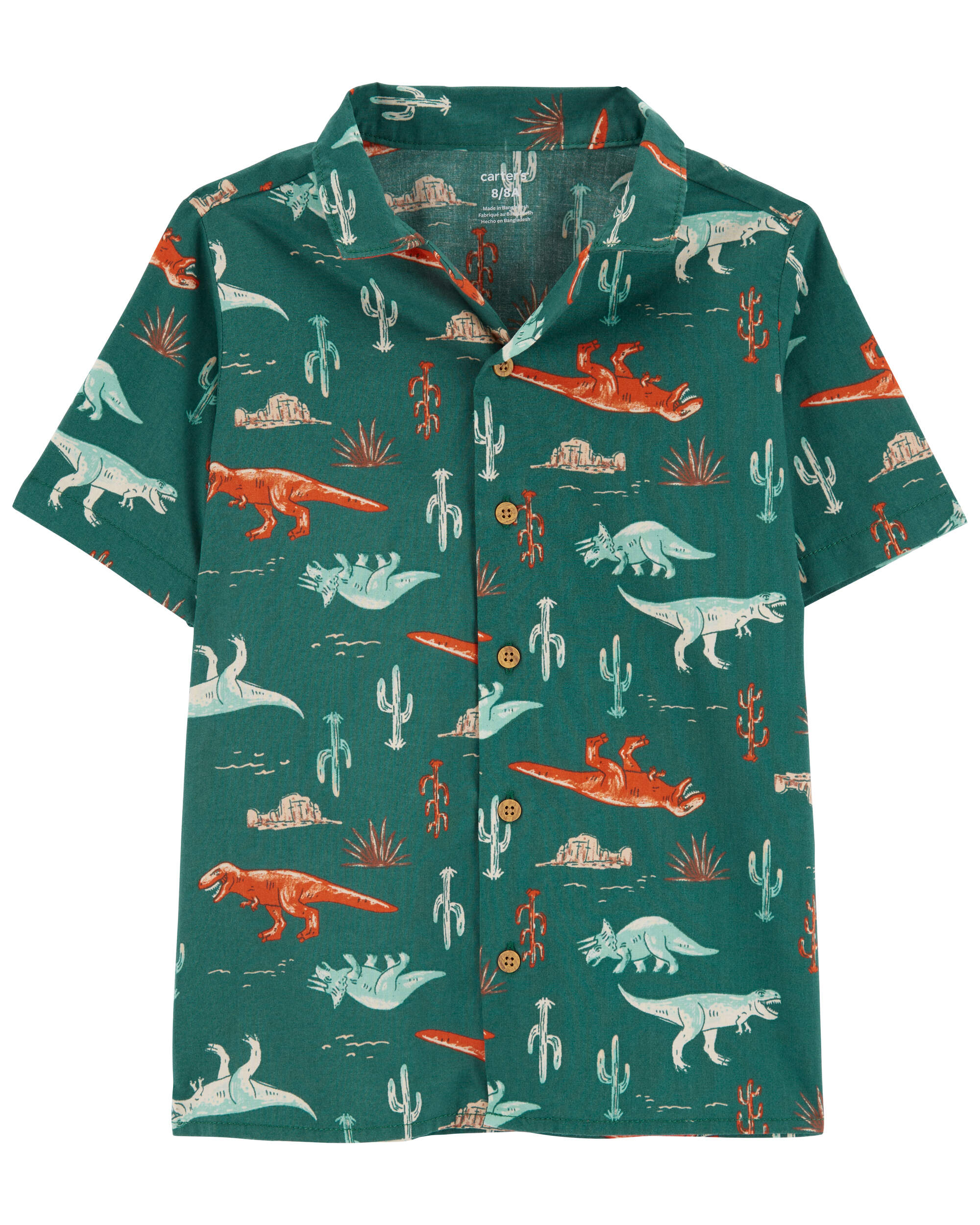 Button-Front Dinosaur-Print Shirt
