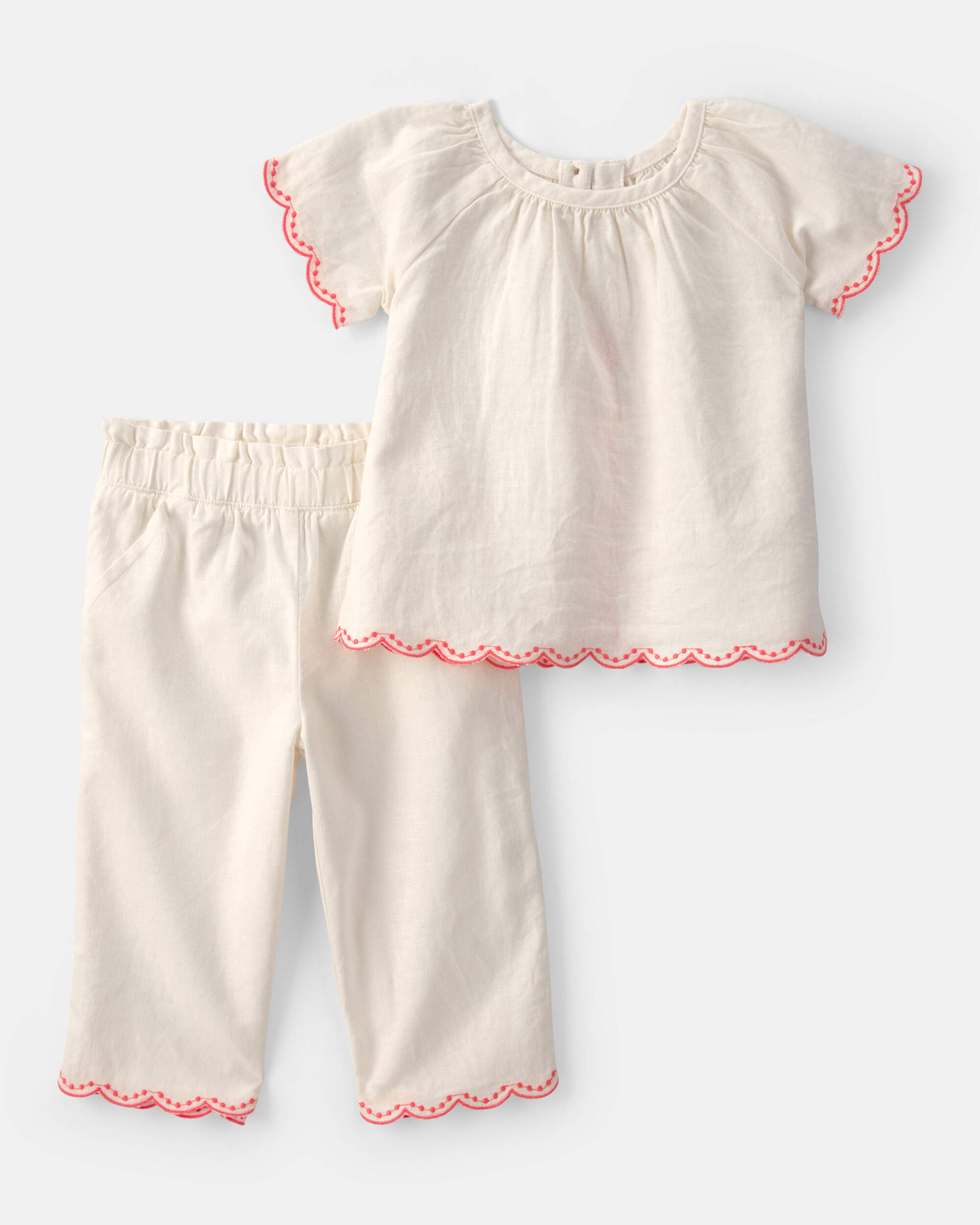 Baby Girl 2-Piece Solid Linen Short-Sleeve Overall Set - White