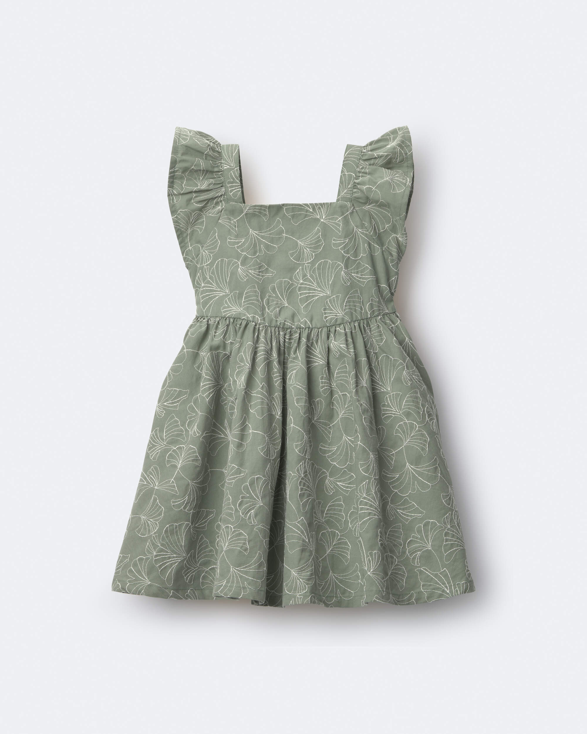 Toddler Girl Embroidered Flutter Sleeve Dress Floral Print - Green