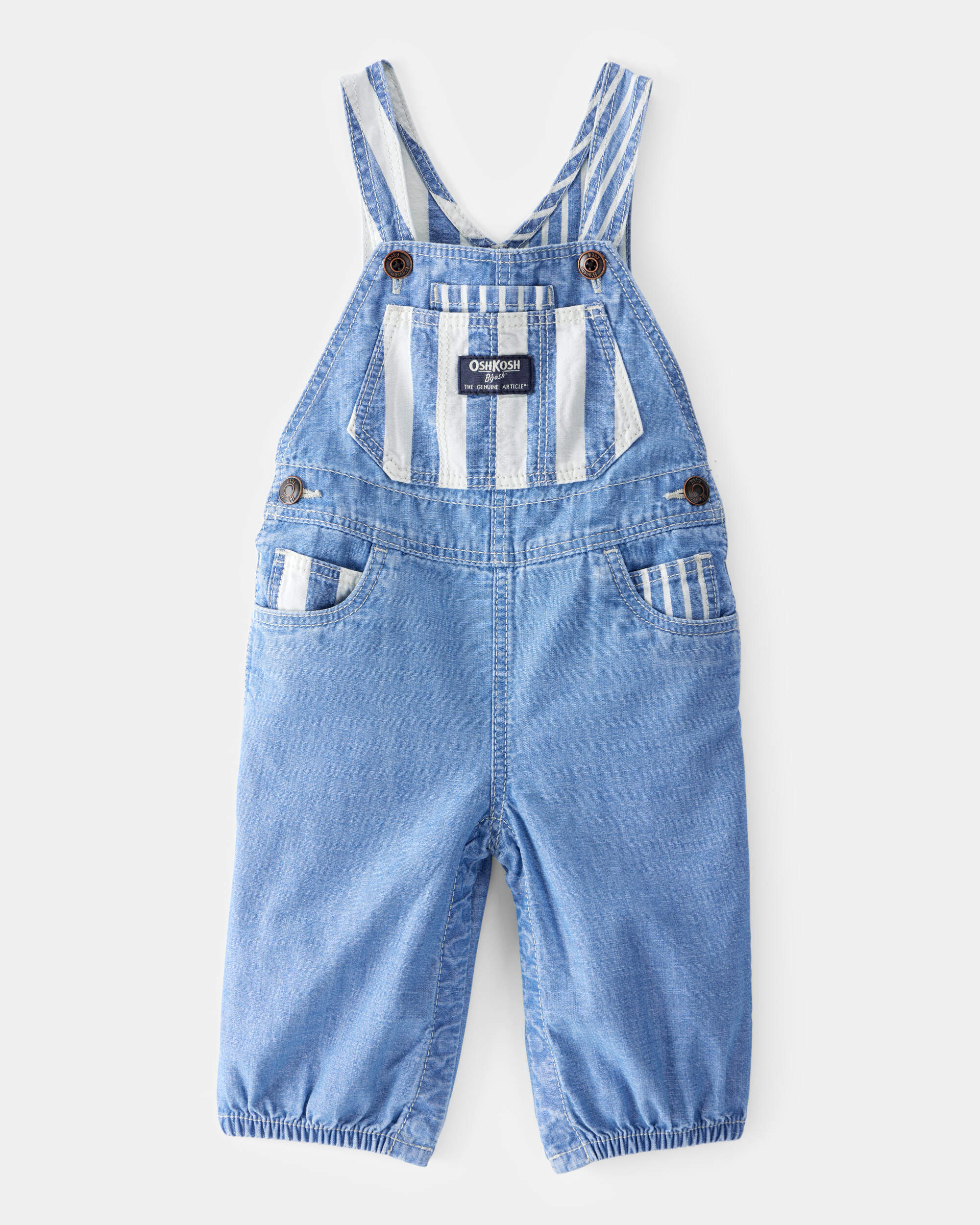 Baby Vintage Inspired Striped Chambray Overalls - Blue Wash