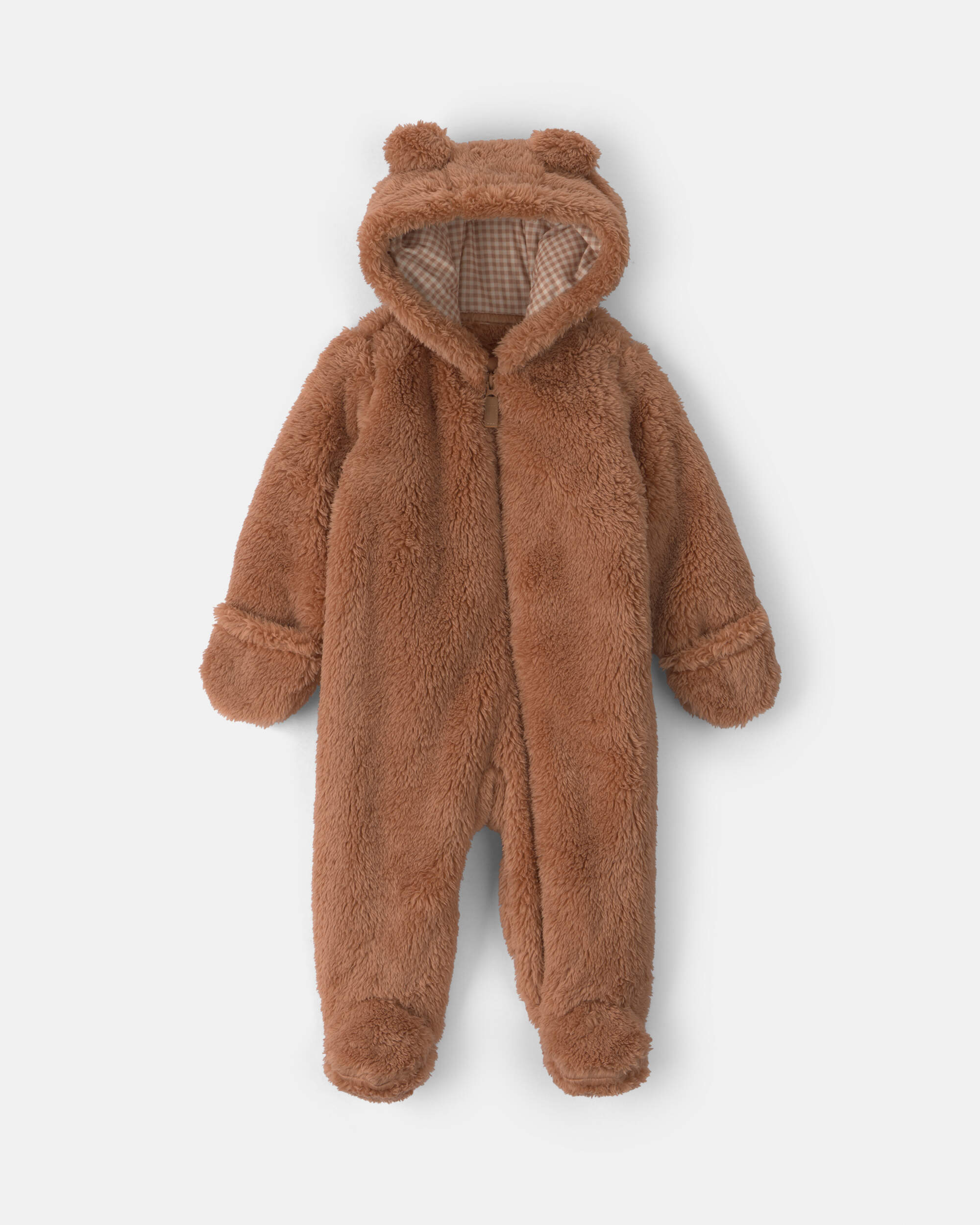 Baby Bear Teddy Fleece Long-Sleeve Jumpsuit - Brown