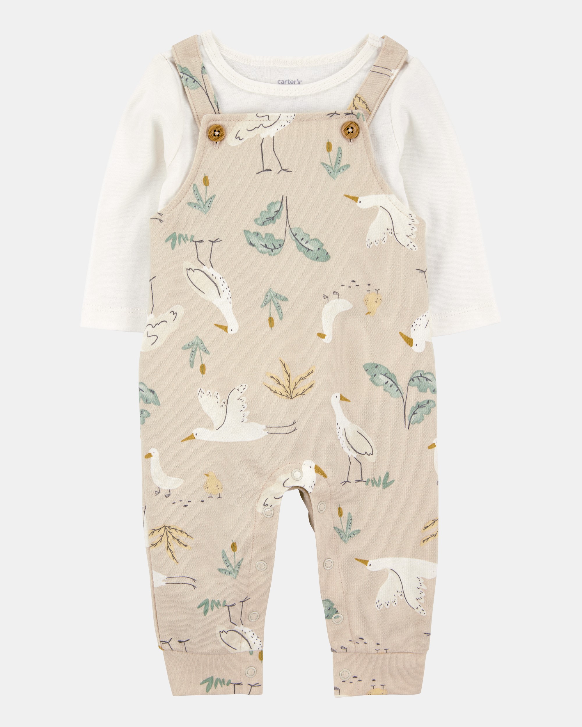 Baby 2-Piece Bird Print Long-Sleeve Tee & Overall Set