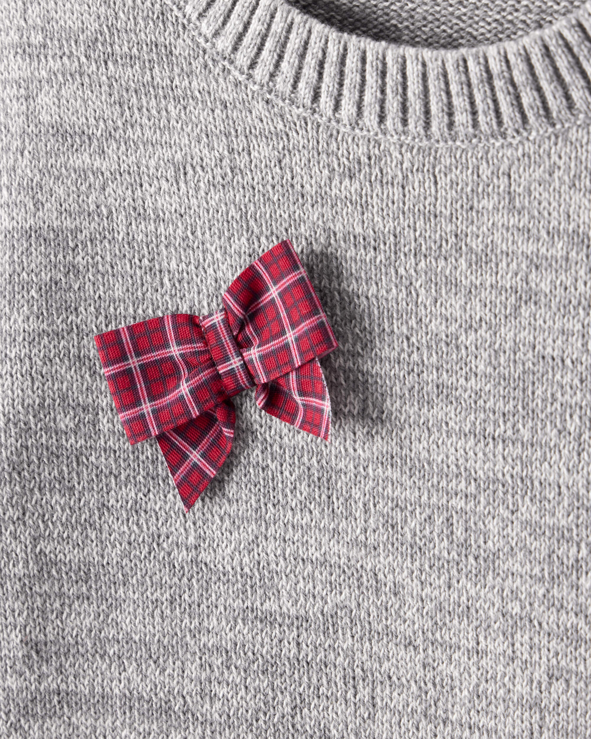 Toddler Girl Bow Cotton Long-Sleeve Sweater - Grey