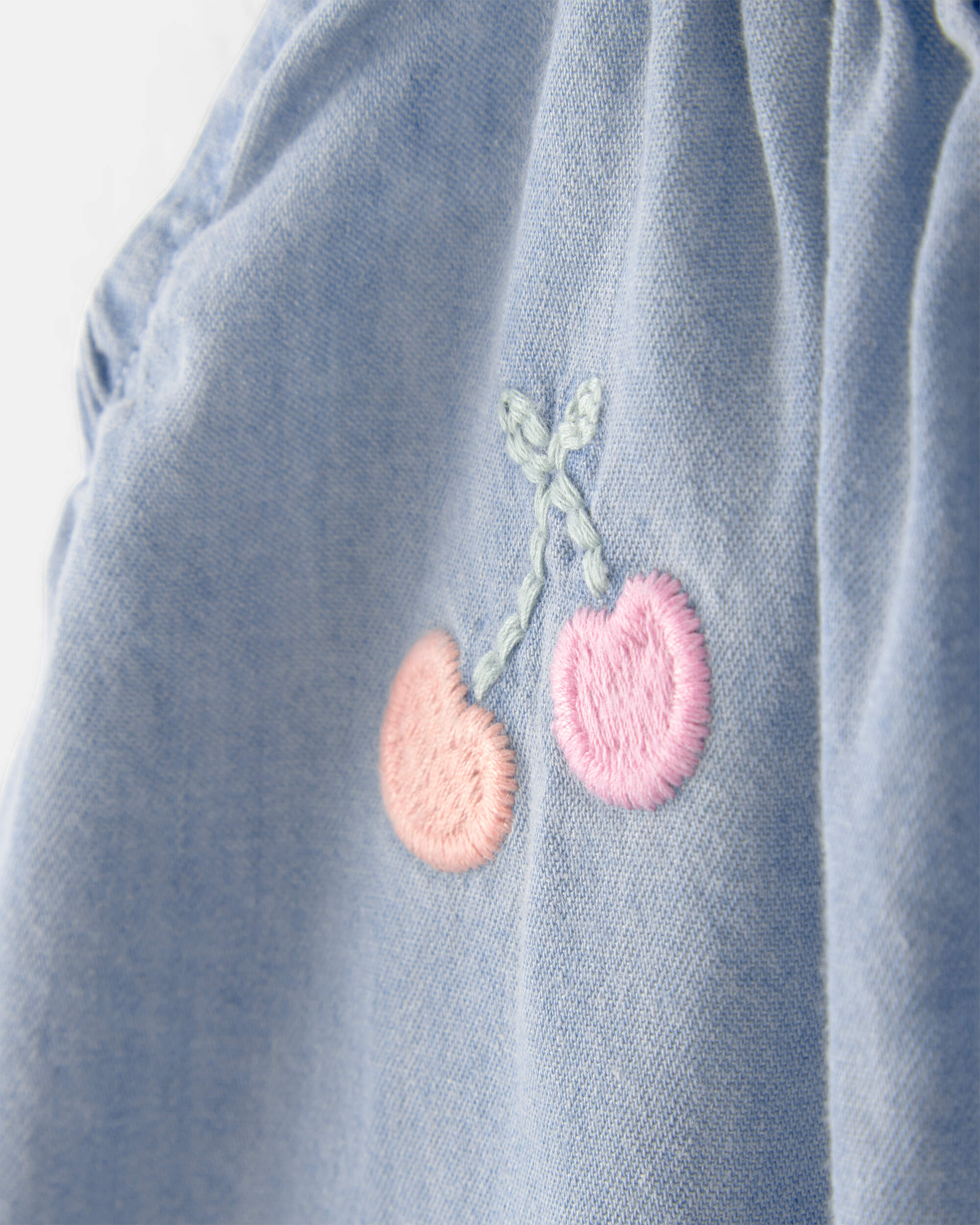 Baby Girl Embroidered Chambray Sleeveless Jumpsuit - Blue