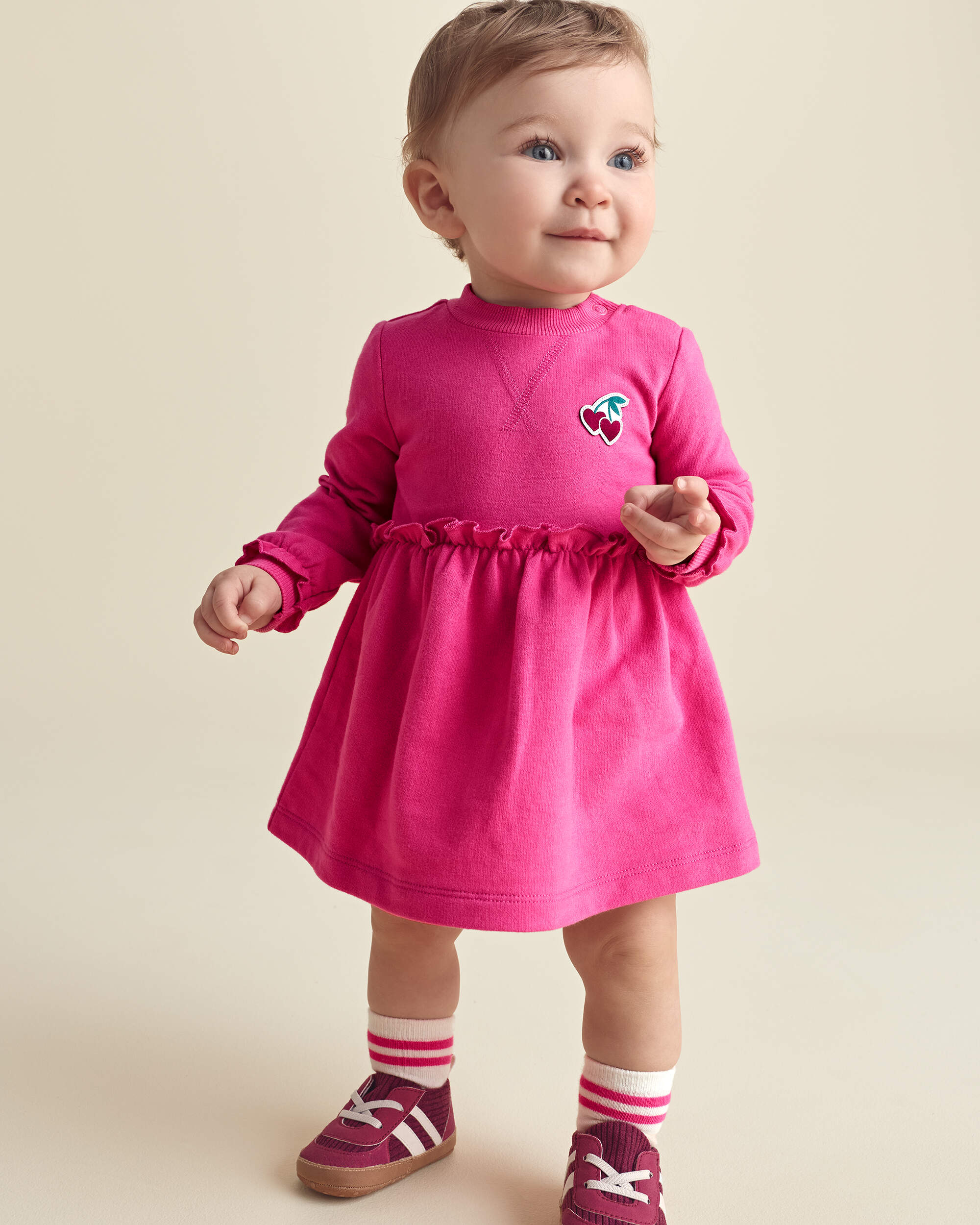 Baby Girl 3-Piece Cherry French Terry Long-Sleeve Dress Set - Pink