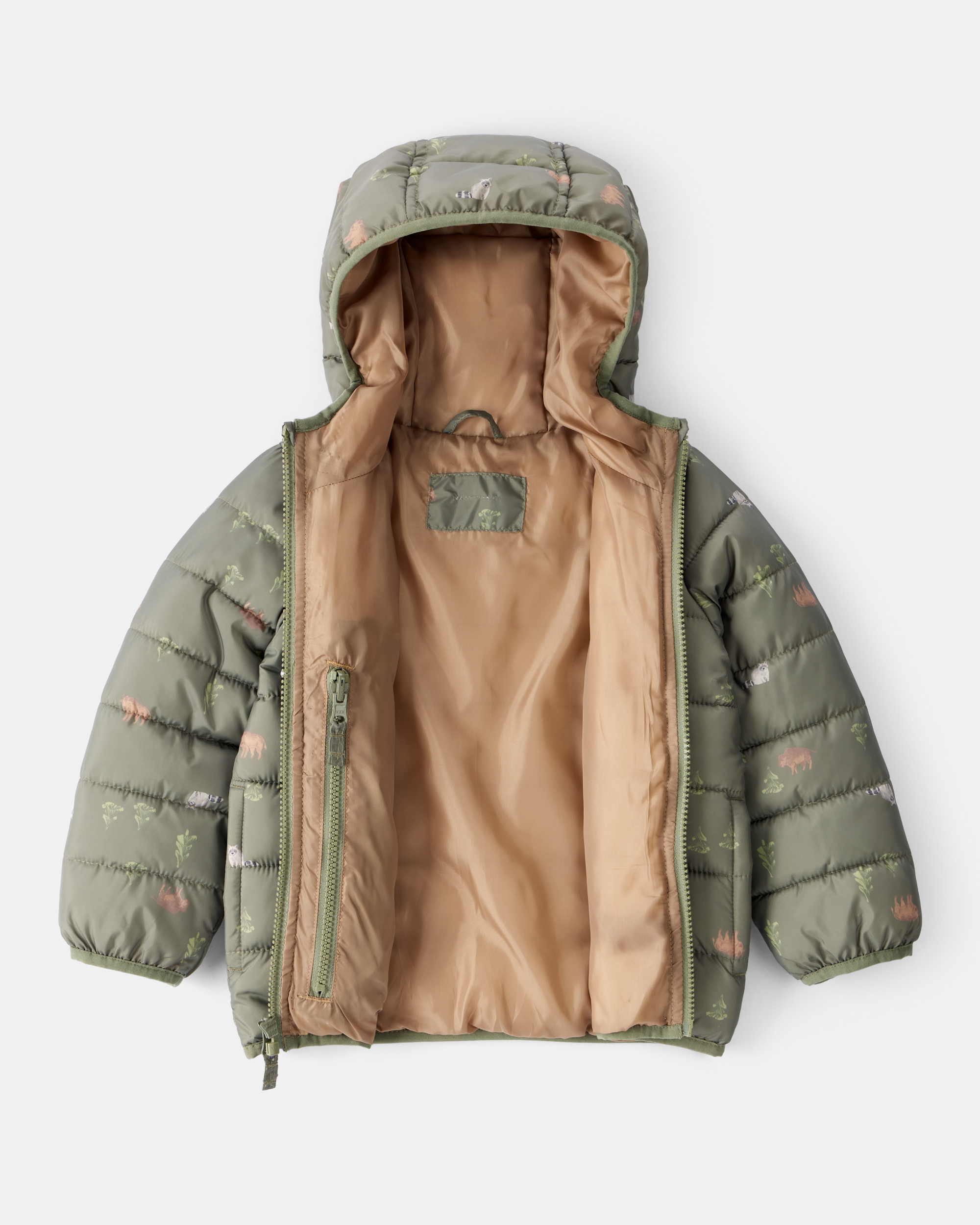 Kid Wilderness Print Hooded Puffer - Green