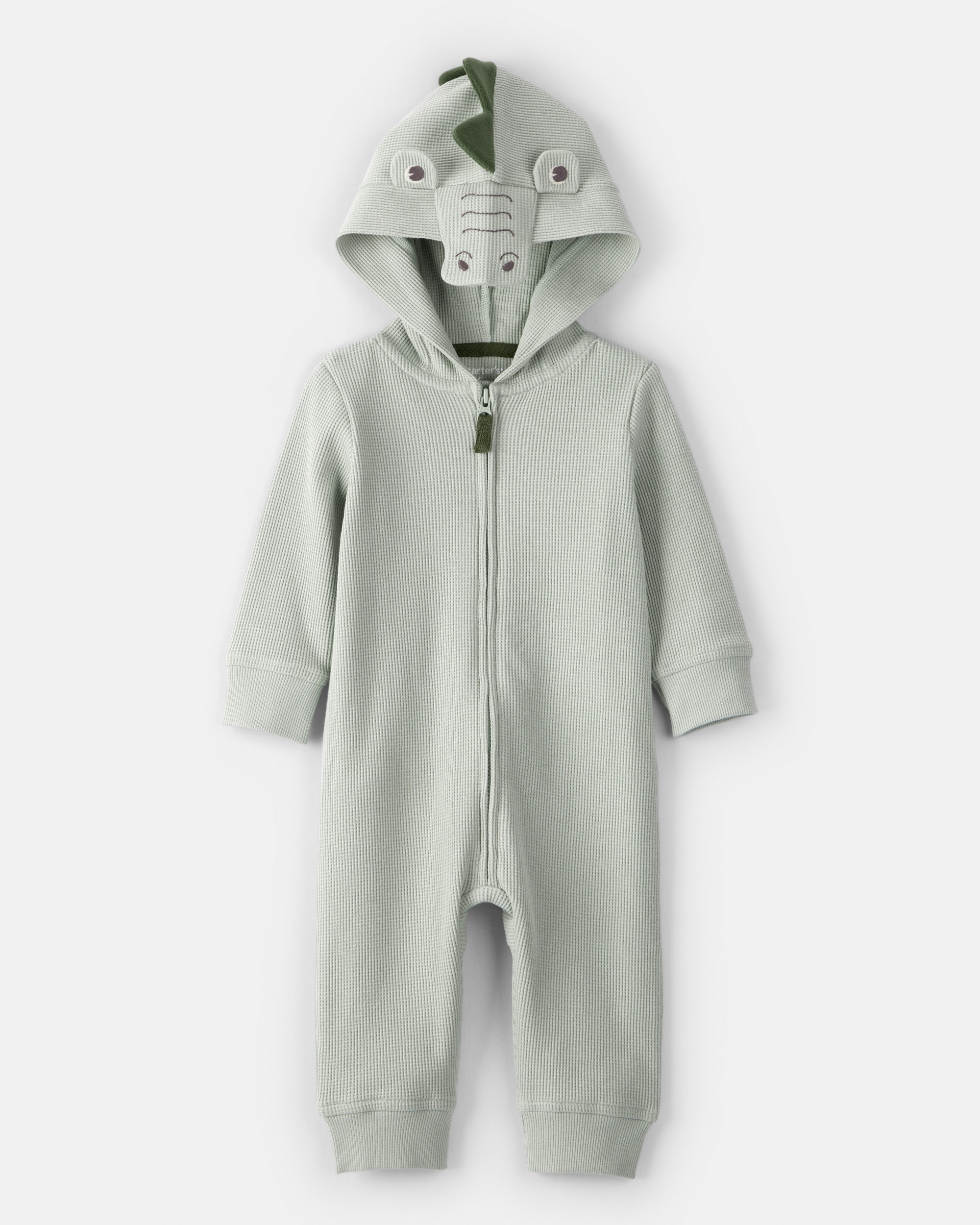 Baby Boy Alligator Thermal Long-Sleeve Hooded Jumpsuit - Green