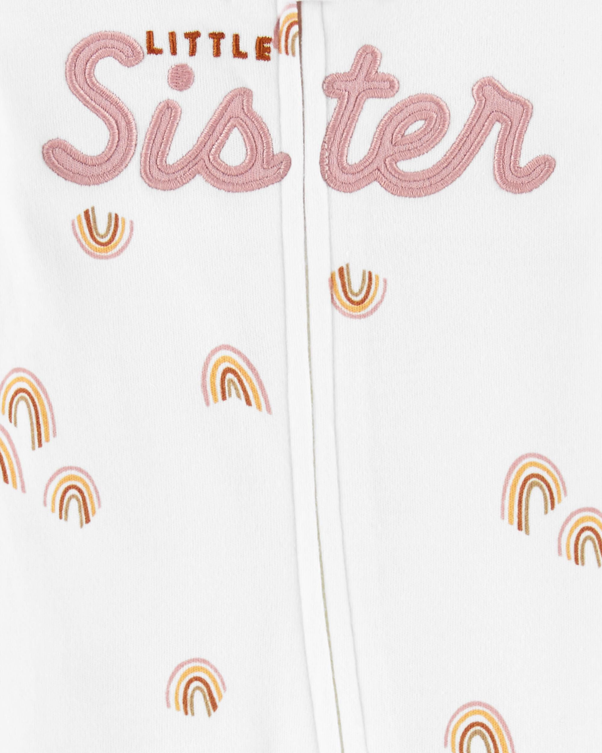White Pink Little Sister 2 Way Zip Cotton Sleeper Pyjamas