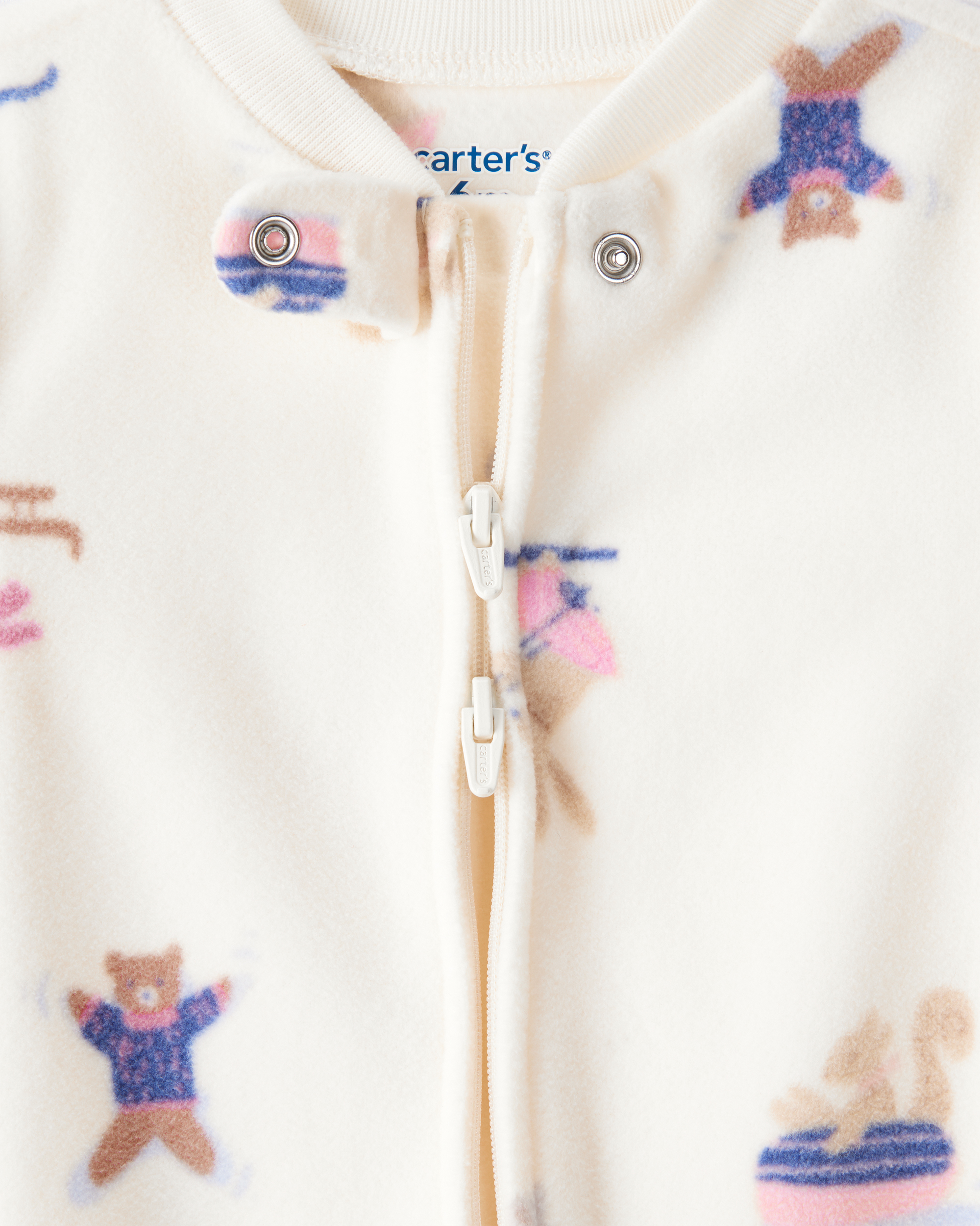 Baby Girl Animal Ski Print Loose Fit Long-Sleeve Sleeper - Cream