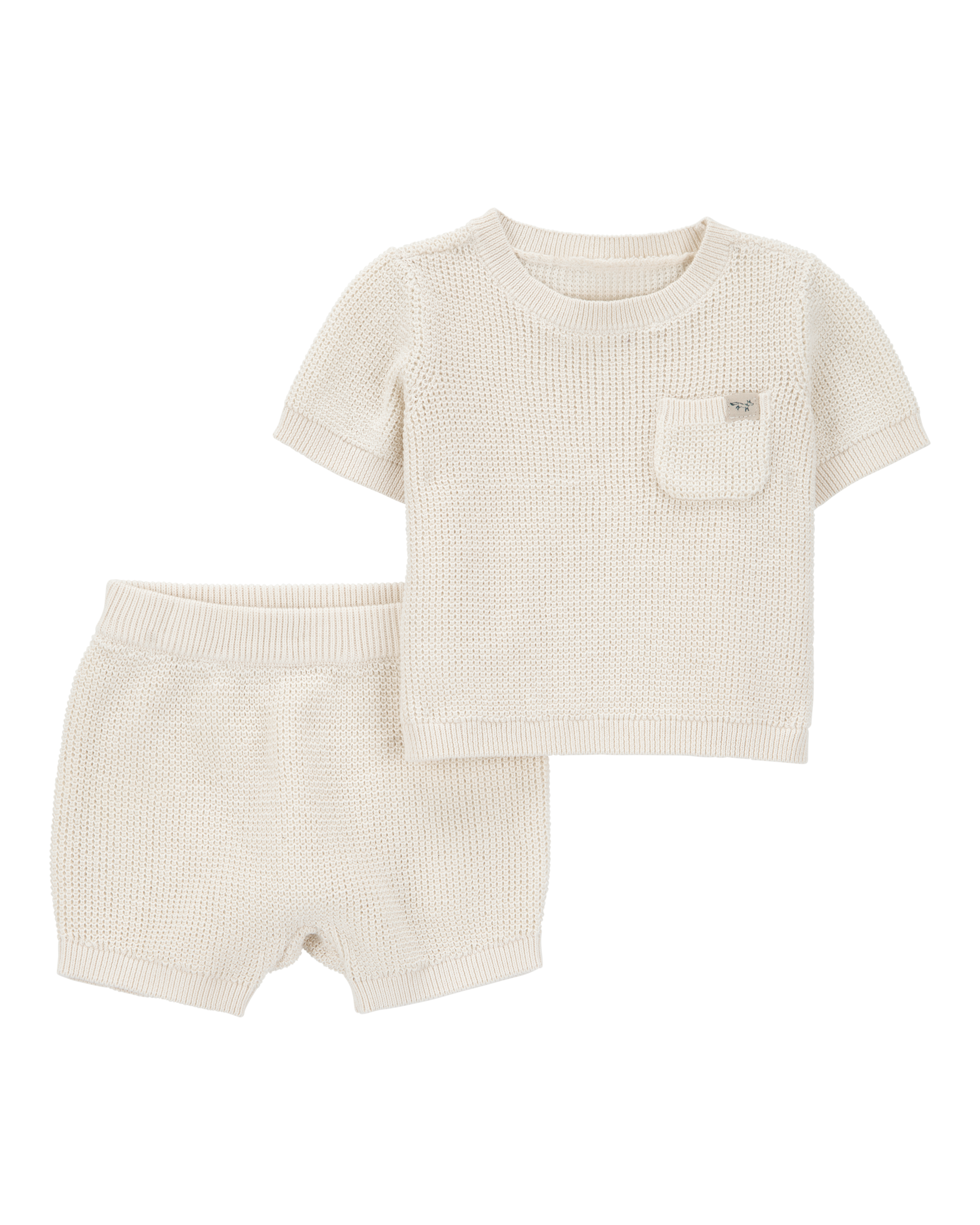 Baby 2-Piece Knit Tee & Short Set - Khaki